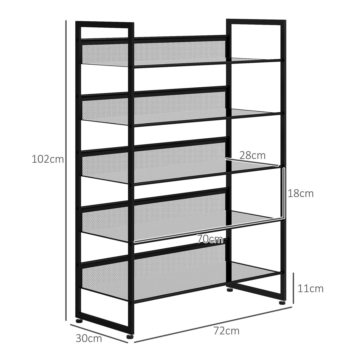 Skoställ, Skoställ Med 5 Nivåer, Skoställ För Max 15 Par Skor, Skoorganisator Med Handtag För Entré, Sovrum, Stål, 72 X 30 X 102 Cm, Svart.