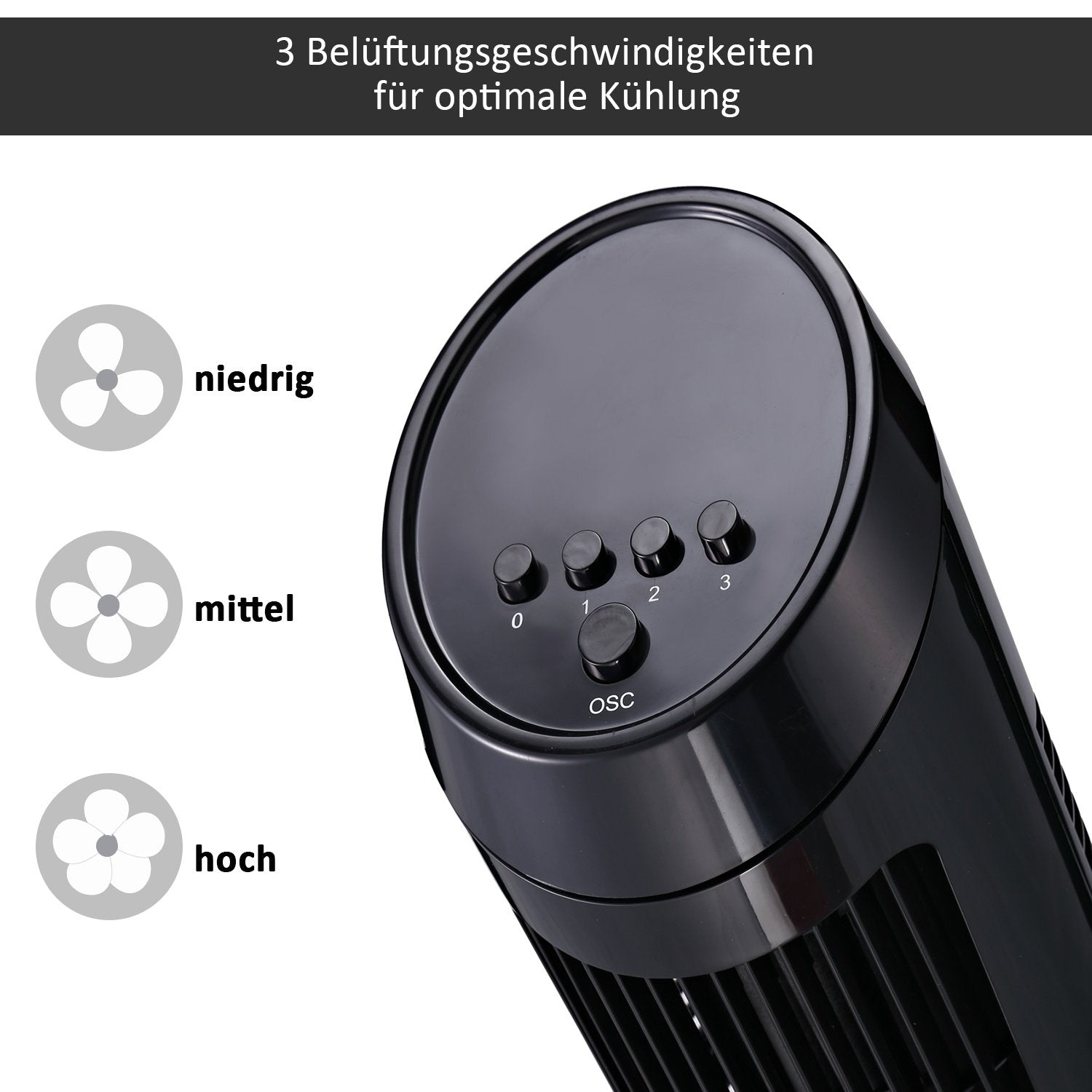 Tornfläkt Piedestalfläkt Med 3 Ventilationsnivåer, 70° Oscillation, 45 W, Abs, Svart, Ø27 X H75 Cm