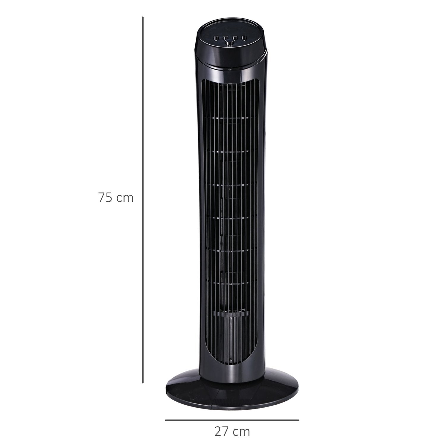 Tornfläkt Piedestalfläkt Med 3 Ventilationsnivåer, 70° Oscillation, 45 W, Abs, Svart, Ø27 X H75 Cm