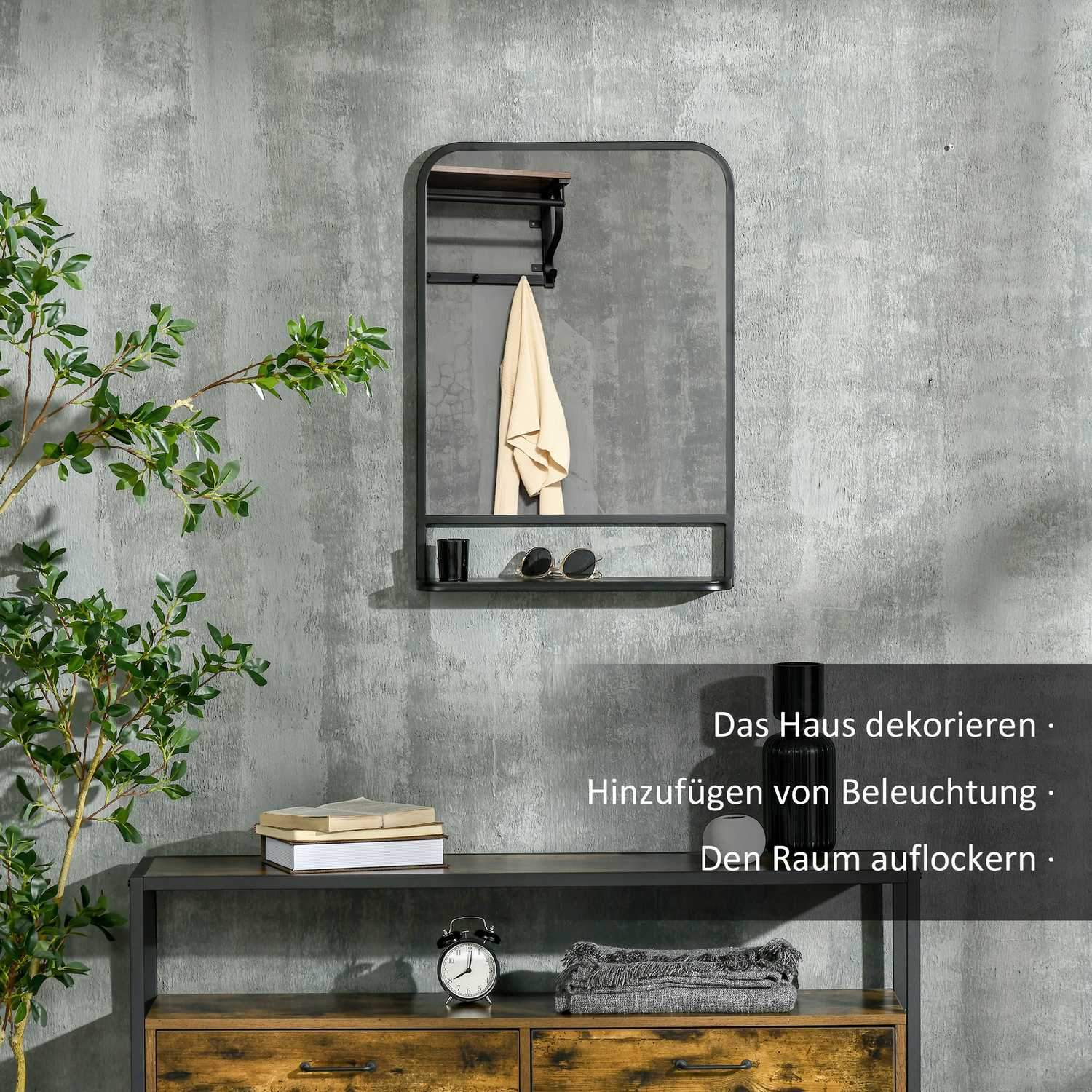 Väggspegel Med Hylla 70X50Cm, Modern, Elegant, För Vardagsrum, Rektangulär, Svart