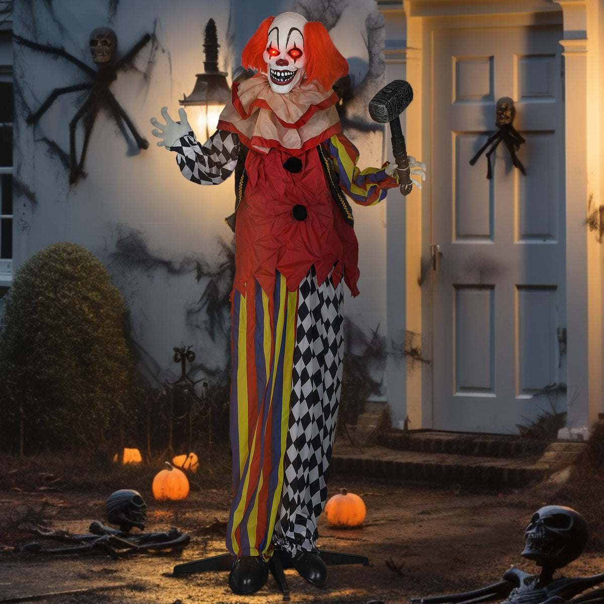 Animatronický halloweenský klaun, 173 cm, svítící oči
