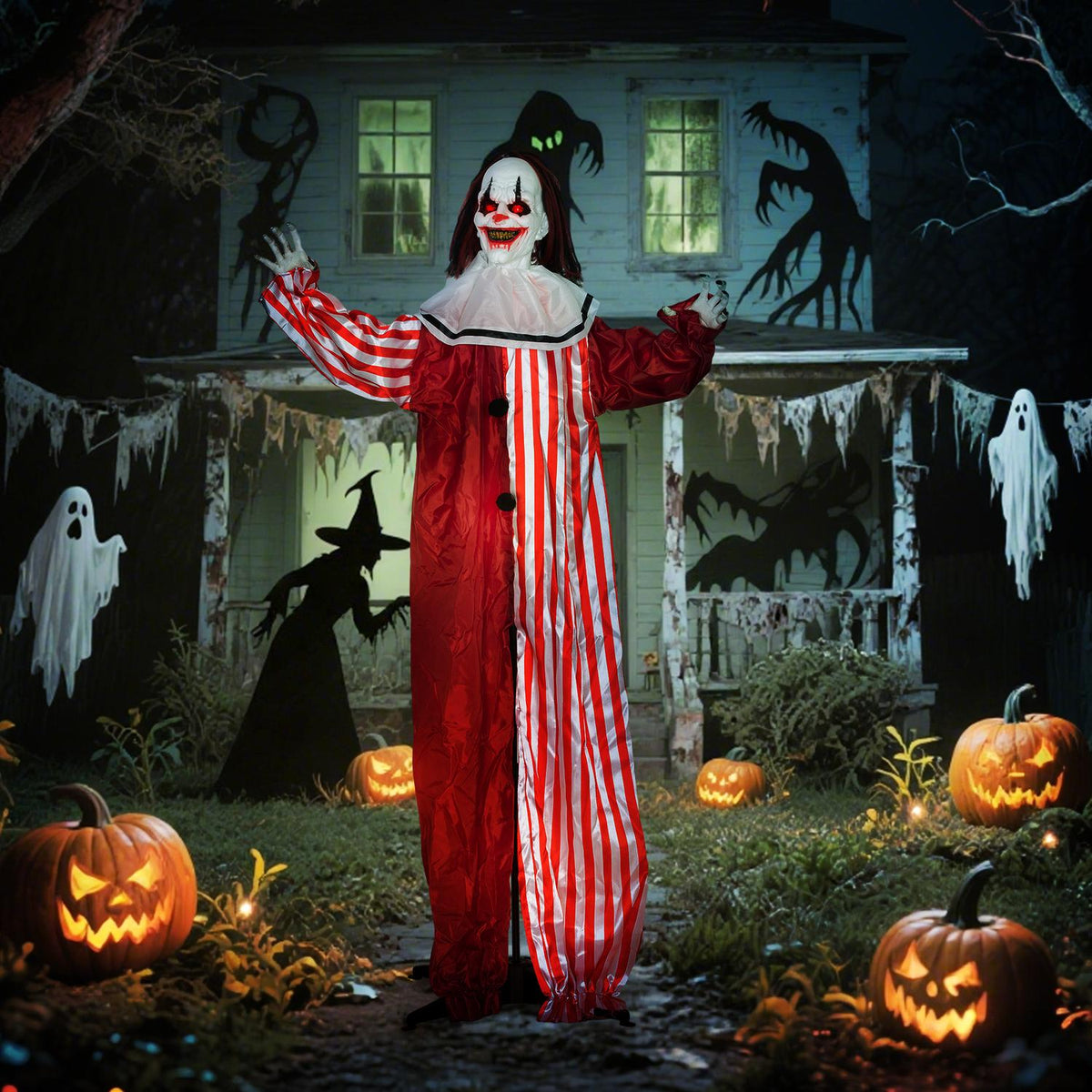 Halloweenclowndecoratie, 165 cm, ledlampen, geluidseffecten
