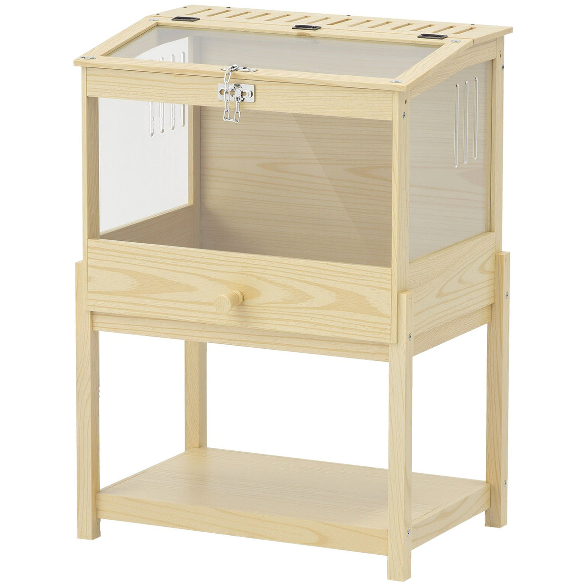 Klec pro křečka, dvouúrovňová klec pro hlodavce a drobná zvířata s víkem na pantech, velká, 83,2 x 50 x 103 cm, přírodní dřevo