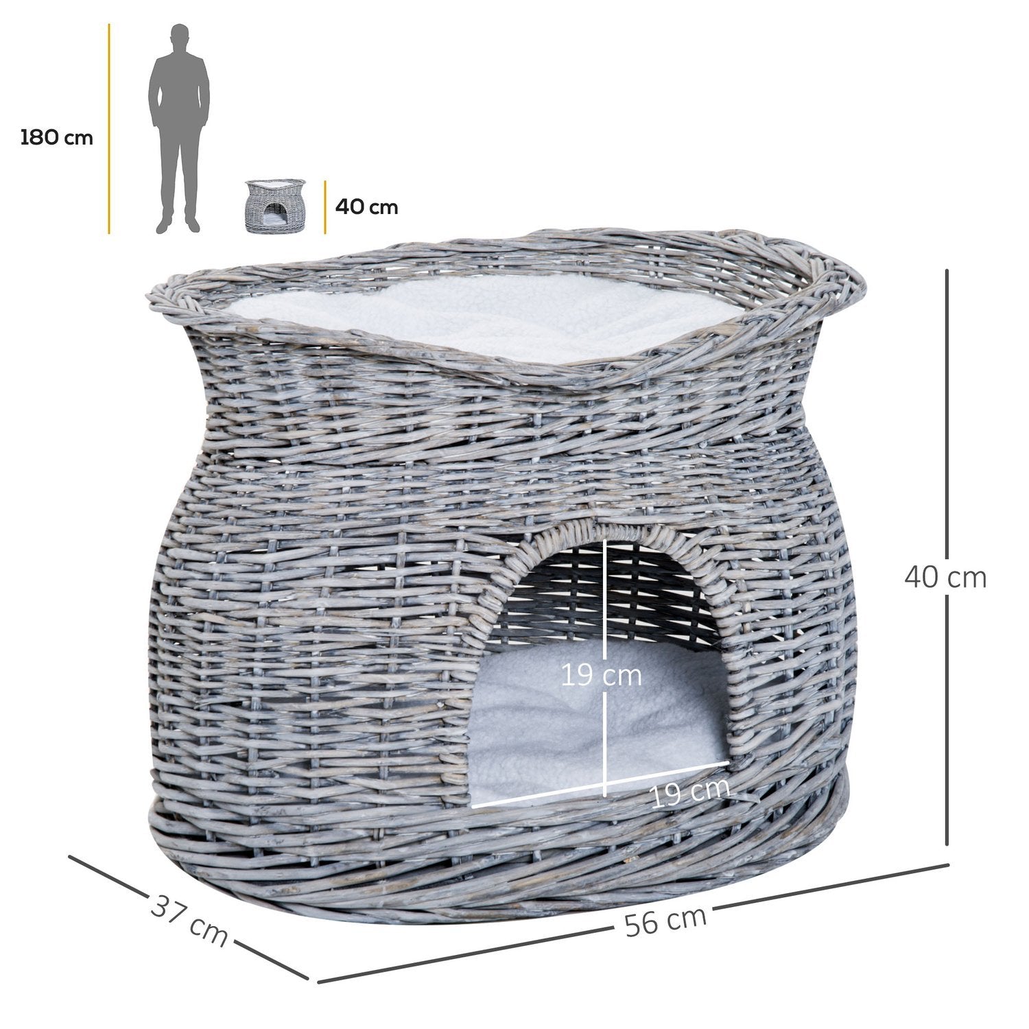 Rattan Cat Basket Elegant Cat Hut Med Kudde Och Baldakin Djursäng Gjord Av Vattenhyacintgrå För Vardagsrum