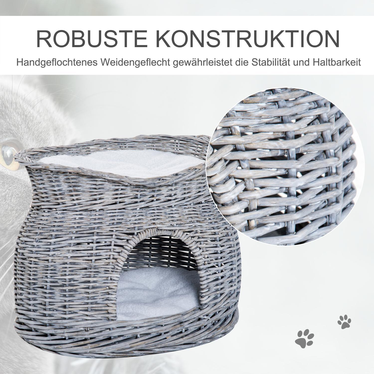 Rattan Cat Basket Elegant Cat Hut Med Kudde Och Baldakin Djursäng Gjord Av Vattenhyacintgrå För Vardagsrum