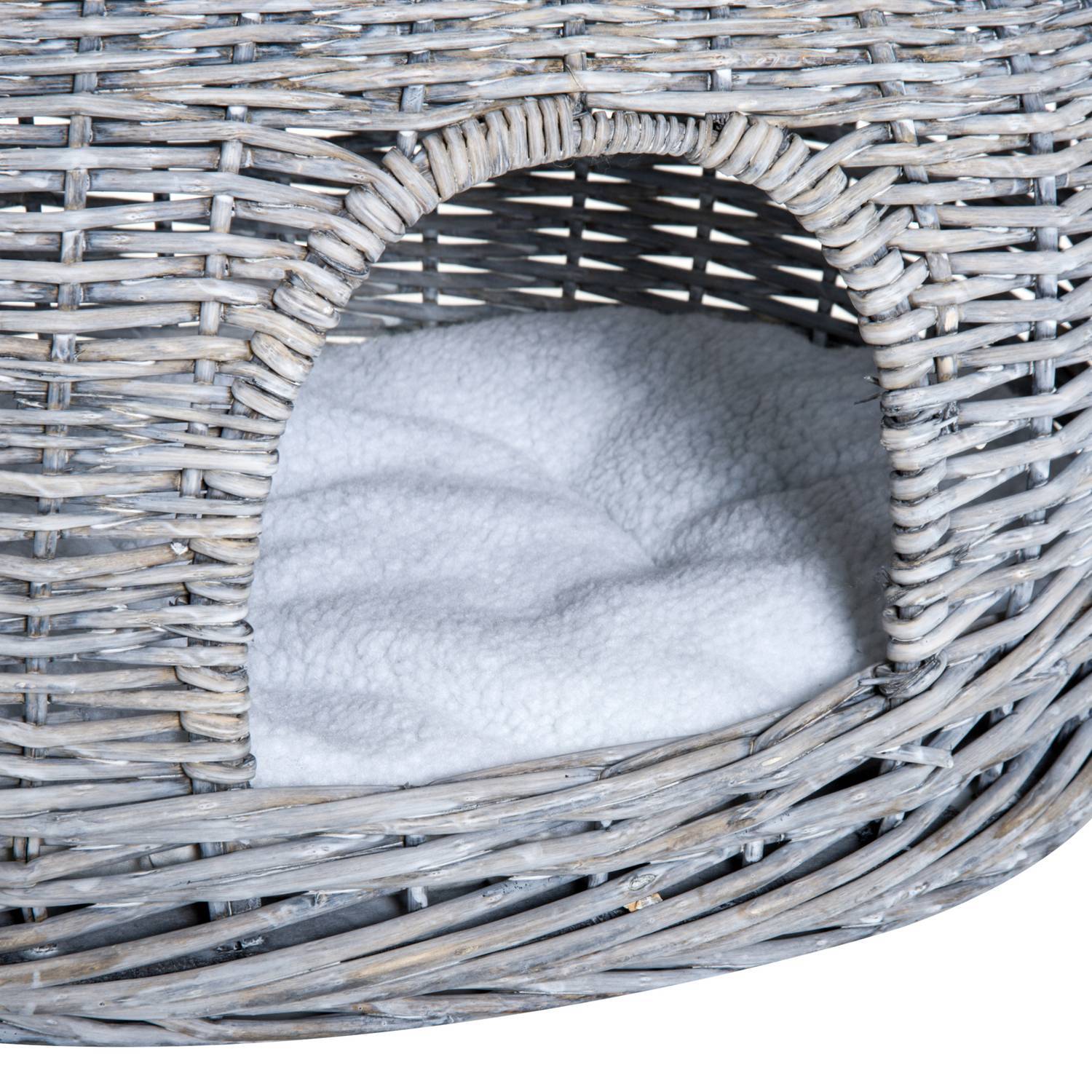 Rattan Cat Basket Elegant Cat Hut Med Kudde Och Baldakin Djursäng Gjord Av Vattenhyacintgrå För Vardagsrum