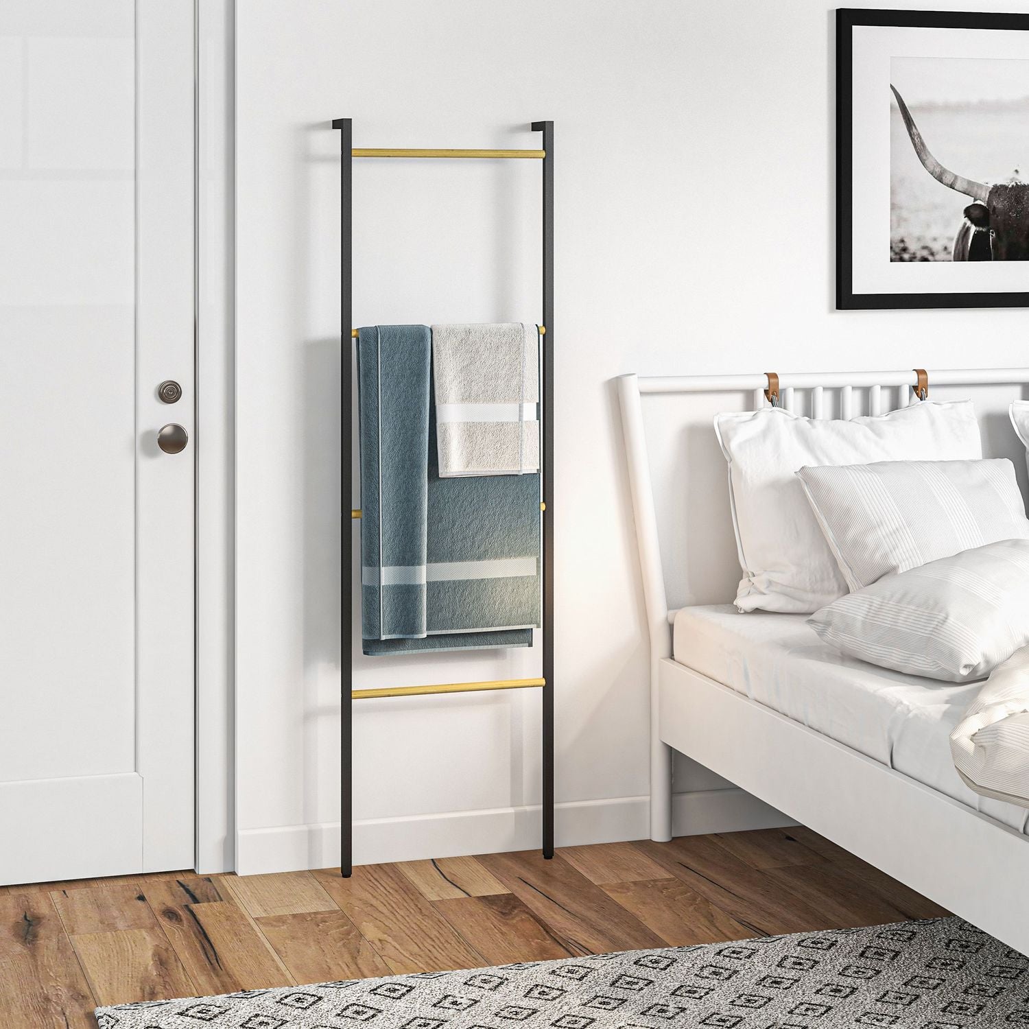 Handduksstegeställ, 4-stångsstål, utrymmesbesparande svart 49x167,5 cm