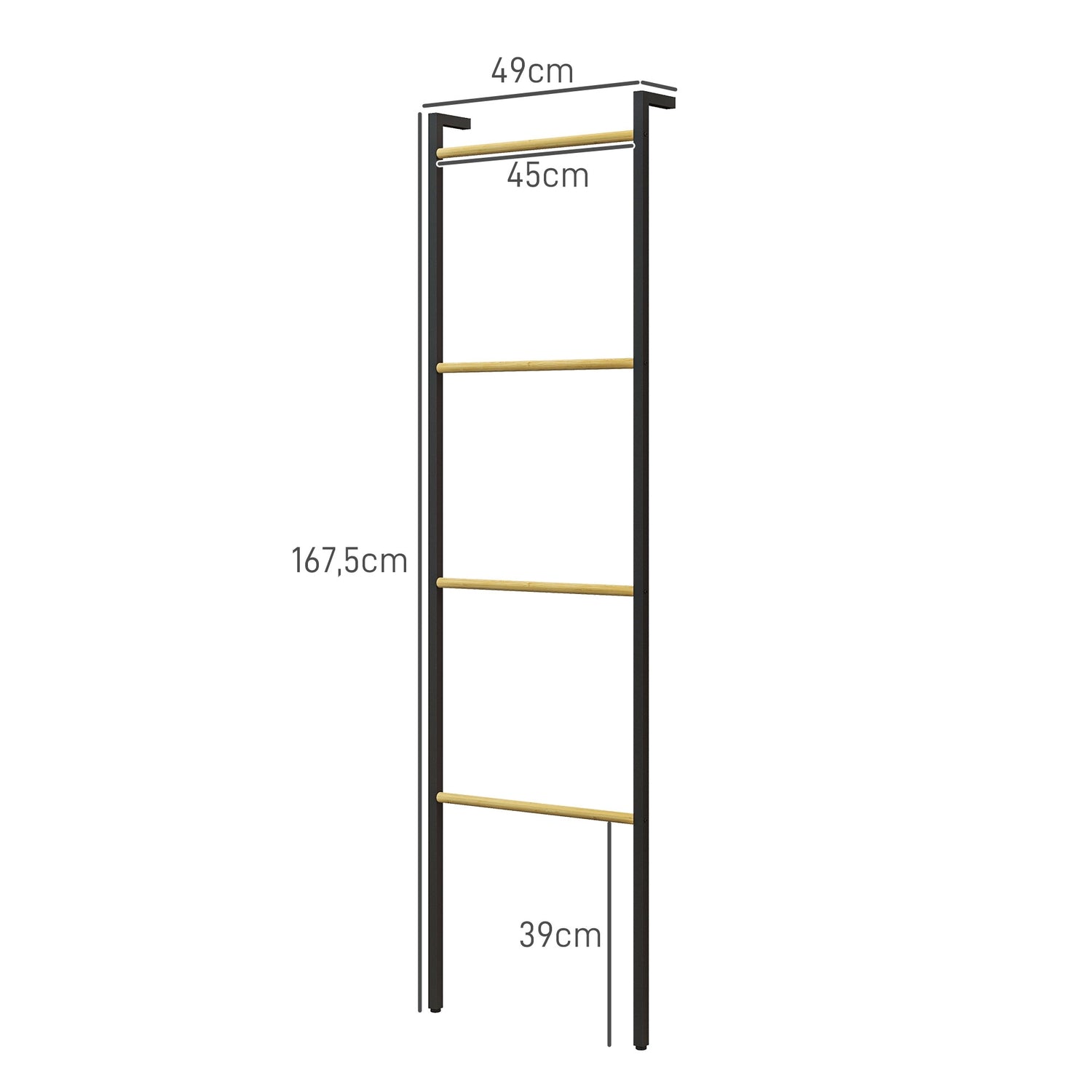 Handduksstegeställ, 4-stångsstål, utrymmesbesparande svart 49x167,5 cm