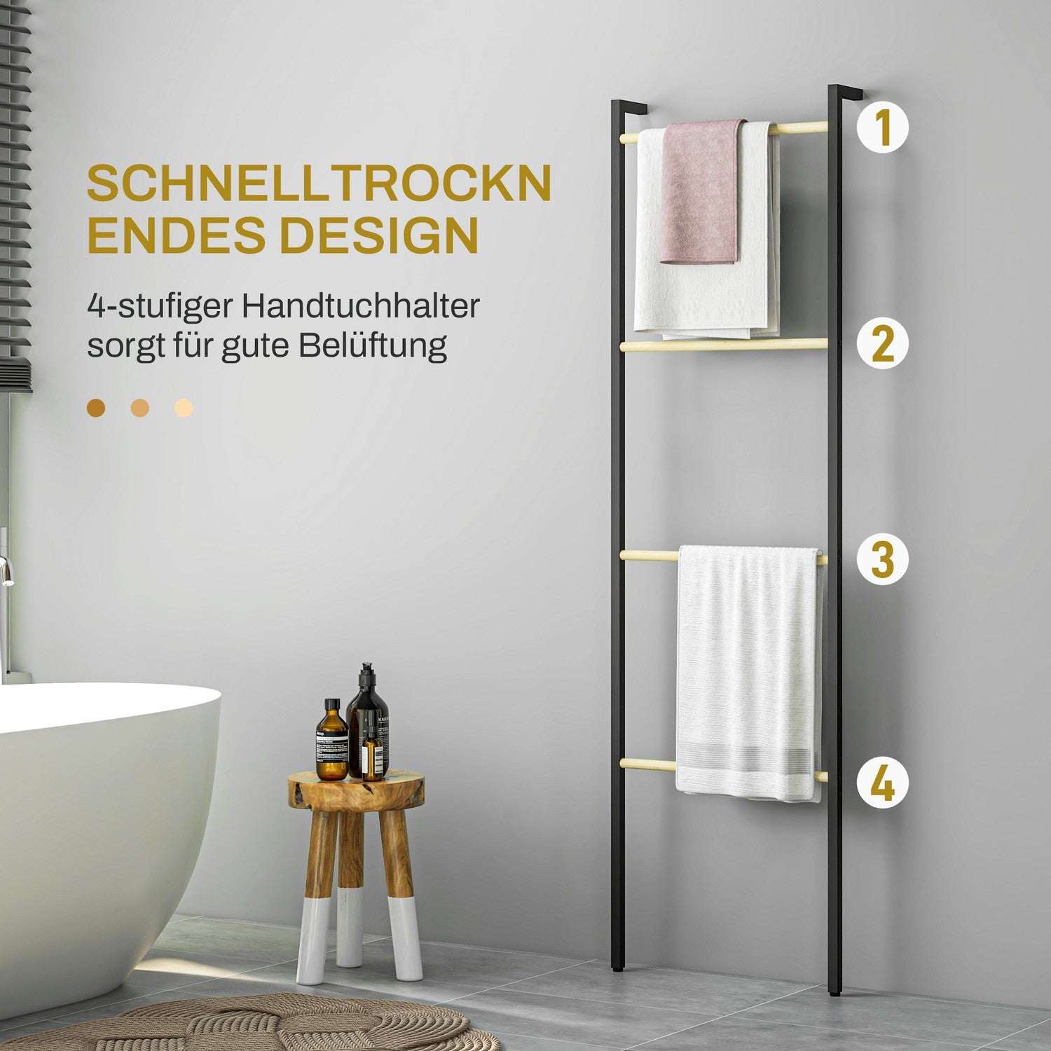 Handduksstegeställ, 4-stångsstål, utrymmesbesparande svart 49x167,5 cm