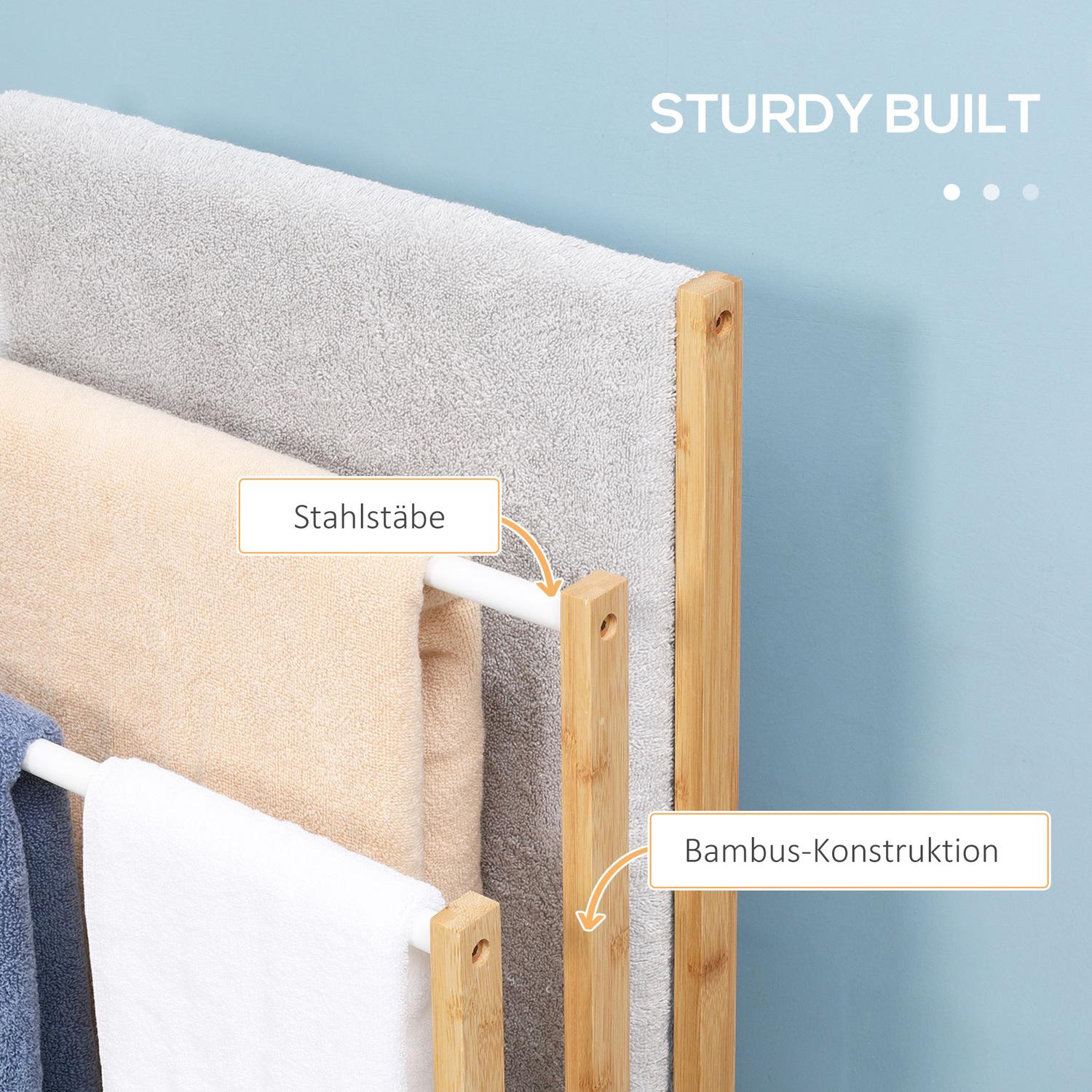 Fristående handduksställ i bambu med 3 stänger – naturlig finish