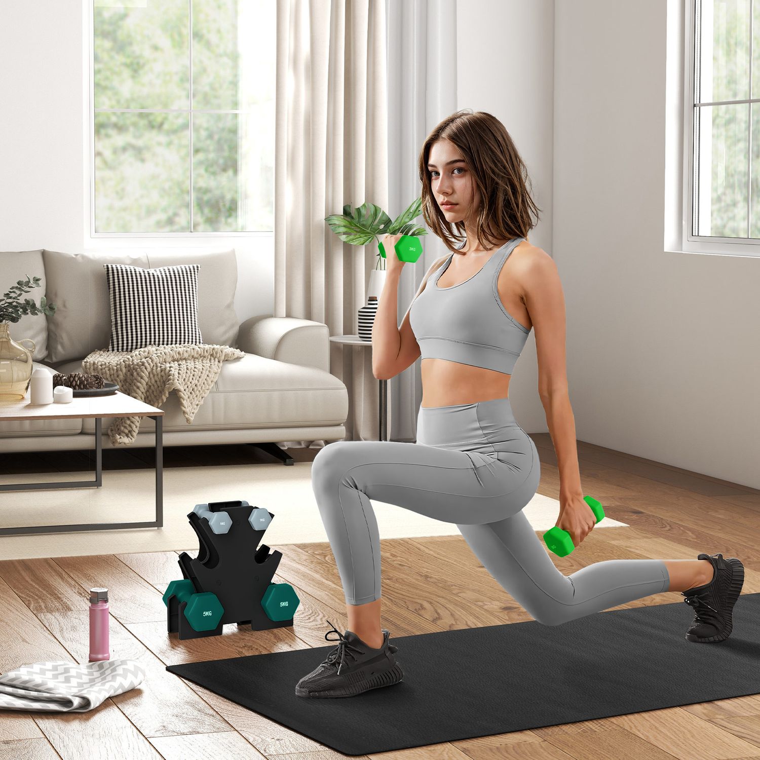 Hantelset med stativ – 6 par: 1 kg, 3 kg, 5 kg