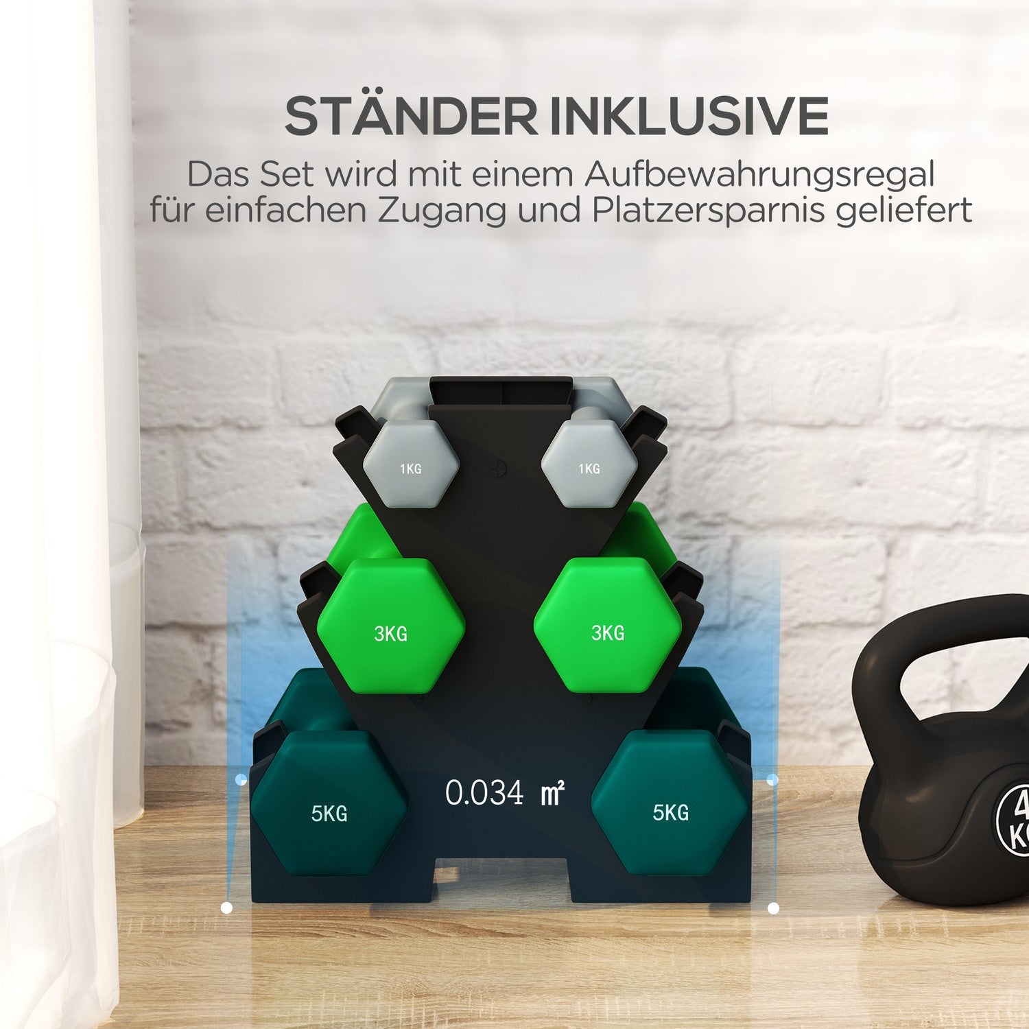 Hantelset med stativ – 6 par: 1 kg, 3 kg, 5 kg