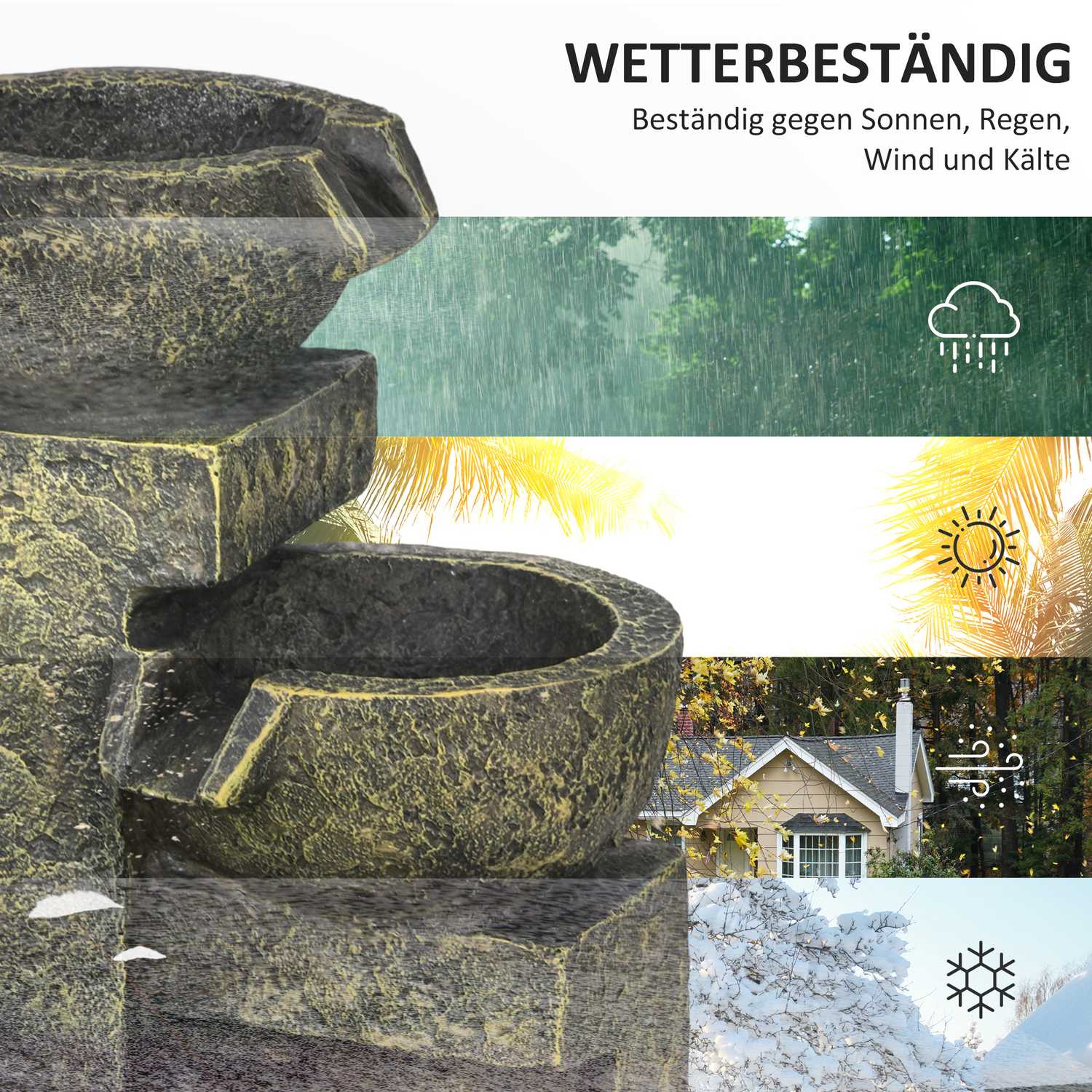 Hartsträdgårdsfontän – justerbar 4-stegs vattenfallsfunktion