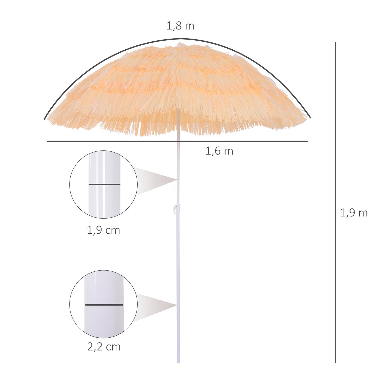 Parasol Hawaiian Paraply Beach Paraply Party Paraply Trädgårdsparaply I Olika Färger 4 Modeller (Hawaiian Paraply/Ø160Cm/Beige)