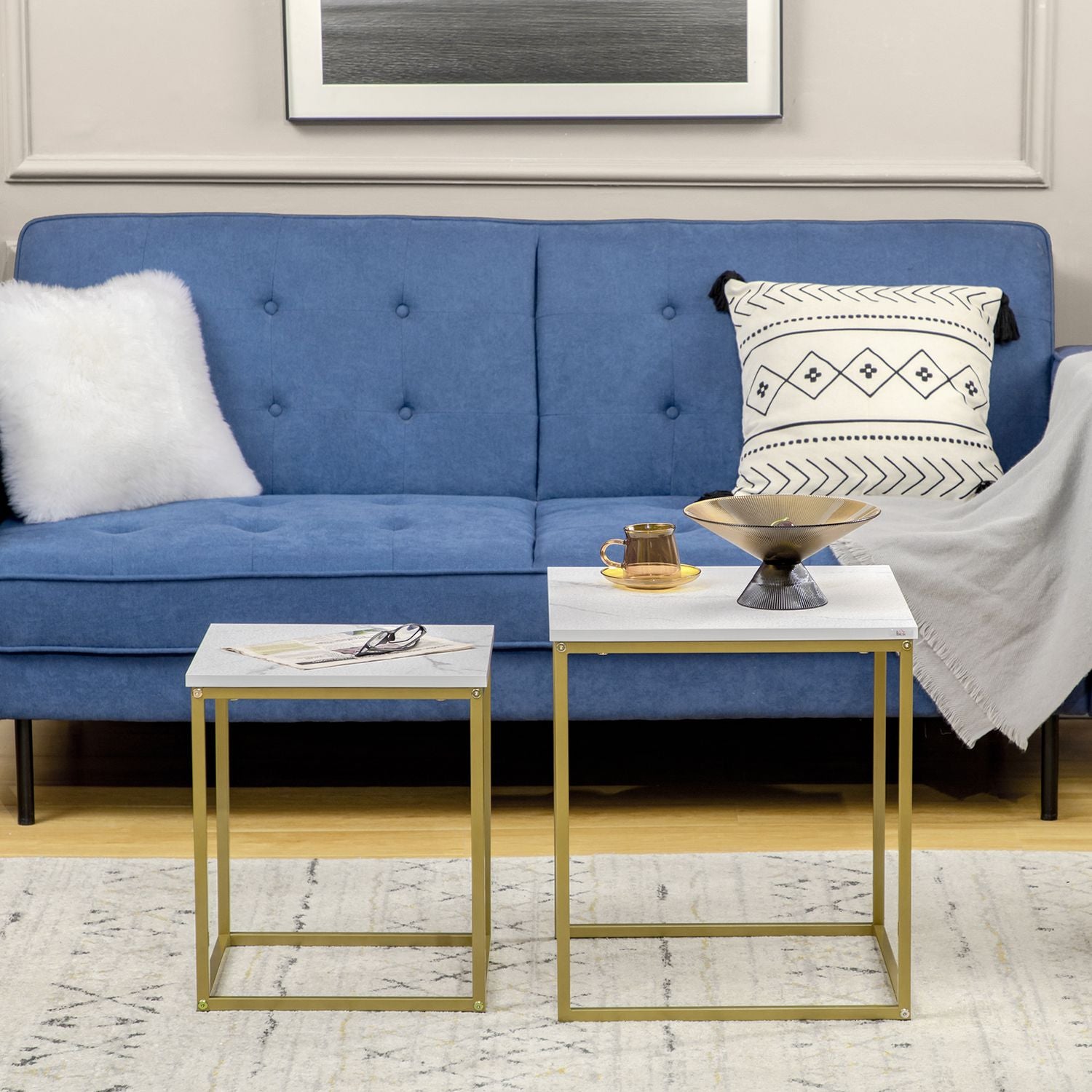 Häckande soffbordsset med 2 st – vit stålstomme