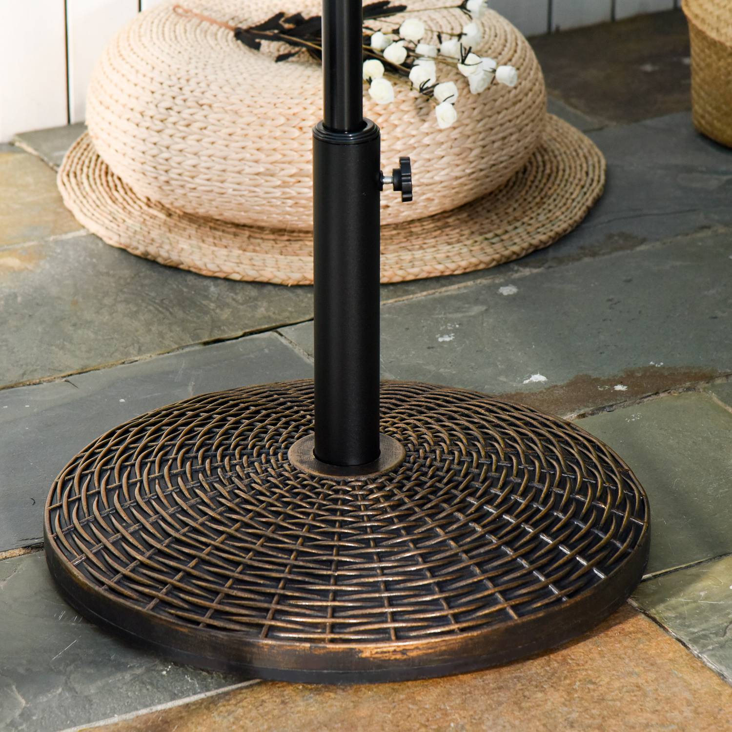 Heavy-Duty 25 Kg Rattan Look Parasoll Base, Ø53 X 40 Cm