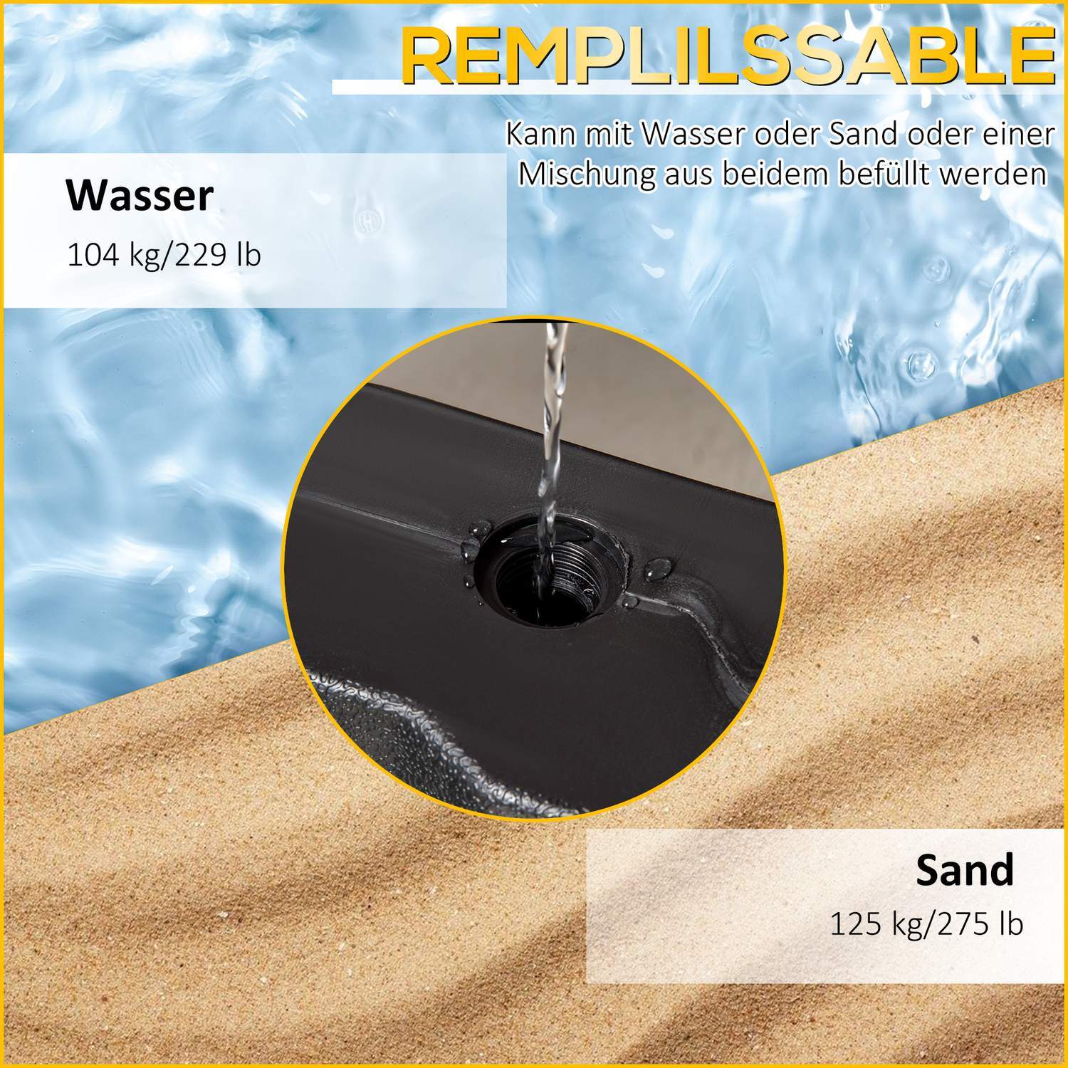 Parasoll Vikt 4 Stycken. Paraplyvikt För Fribärande Paraply Slipad Kors Sand/Vatten Kan Fyllas Upp Till 140 Kg Hdpe Svart