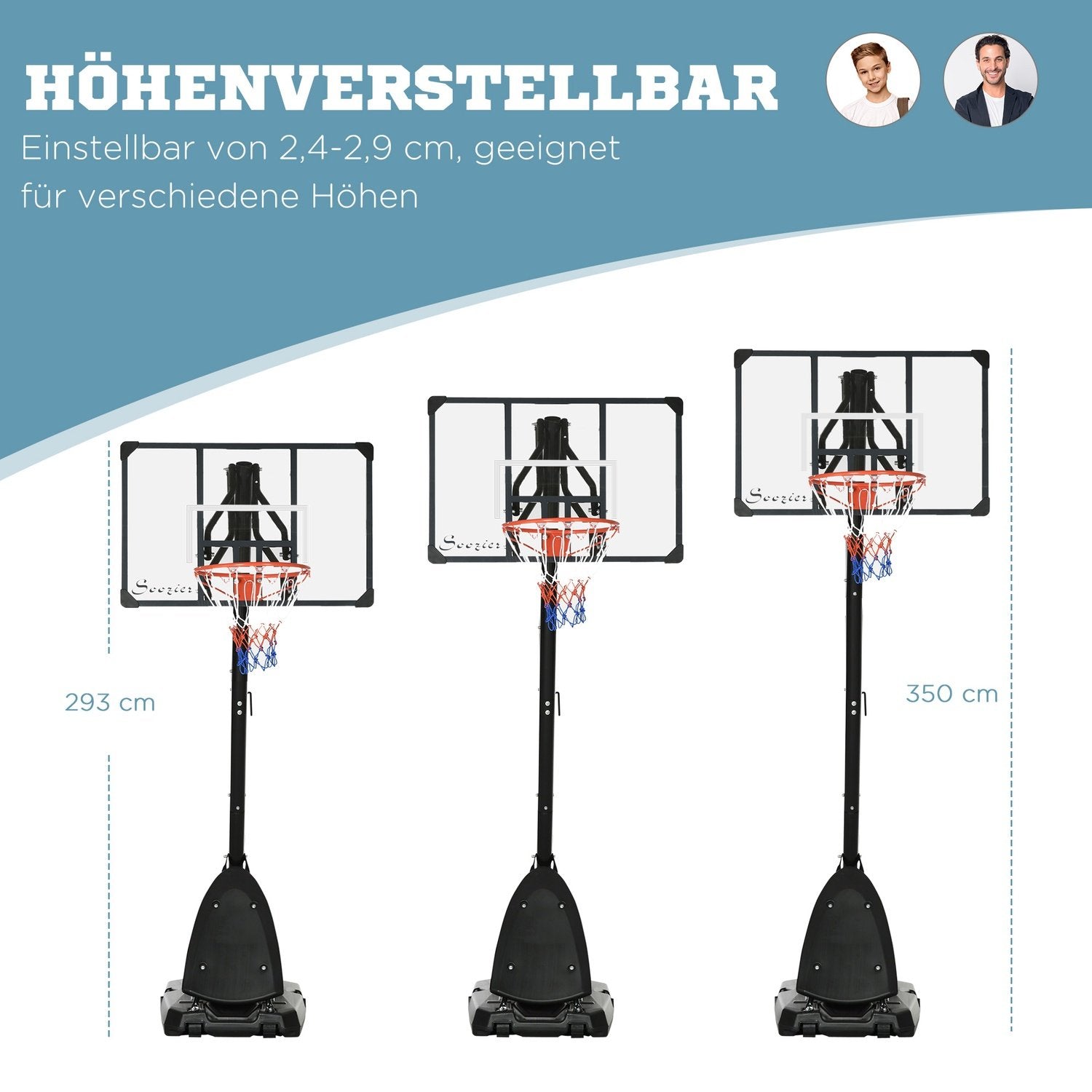 Höjdjusterbart Basketstativ 293-350 Cm Rullbart Basketstativ I Stål