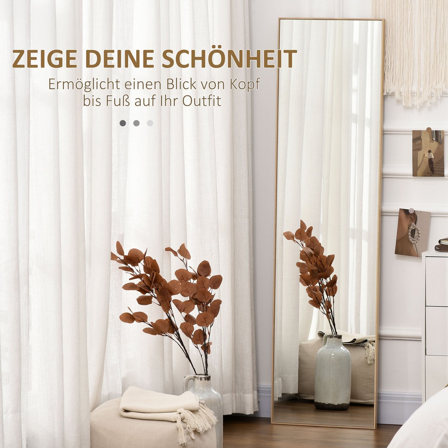 Hellängds stående spegel, träfibrer, silver/ljusbrun