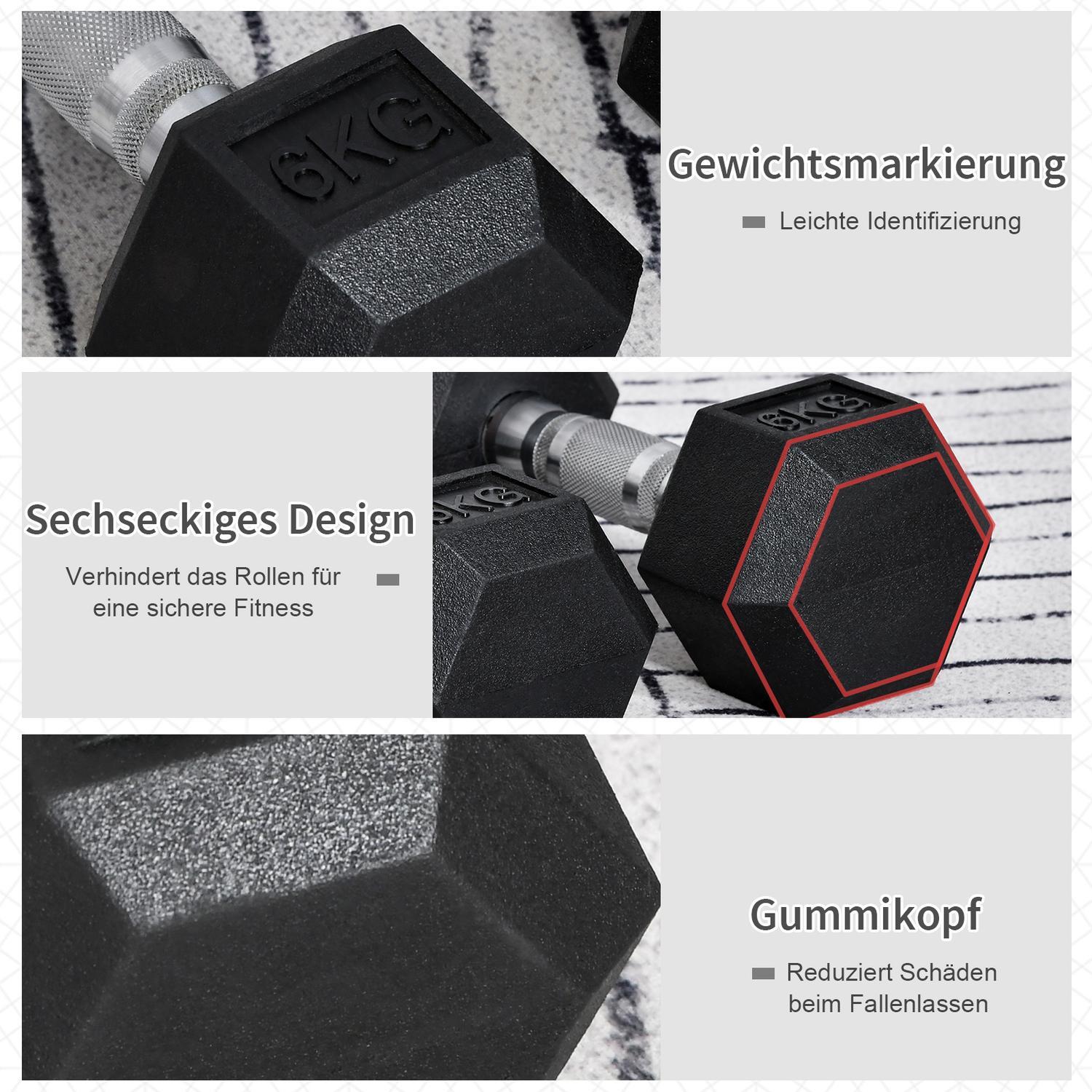 Hexagon Hantlar Set Om 2, 2X6 Kg, Gjutjärn Med Gummikåpa, Svart