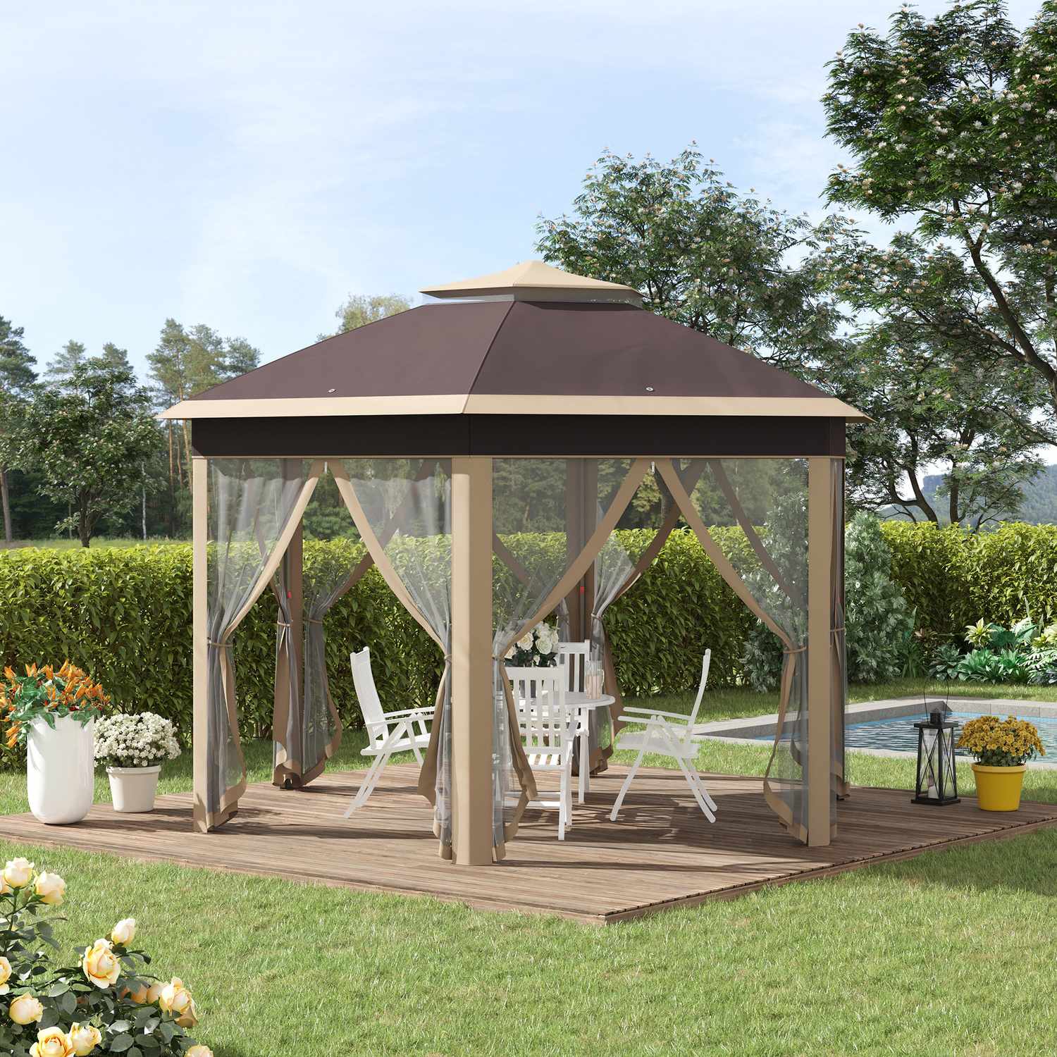 Hexagonal Pop-Up Garden Gazebo 4x4M med bärväska
