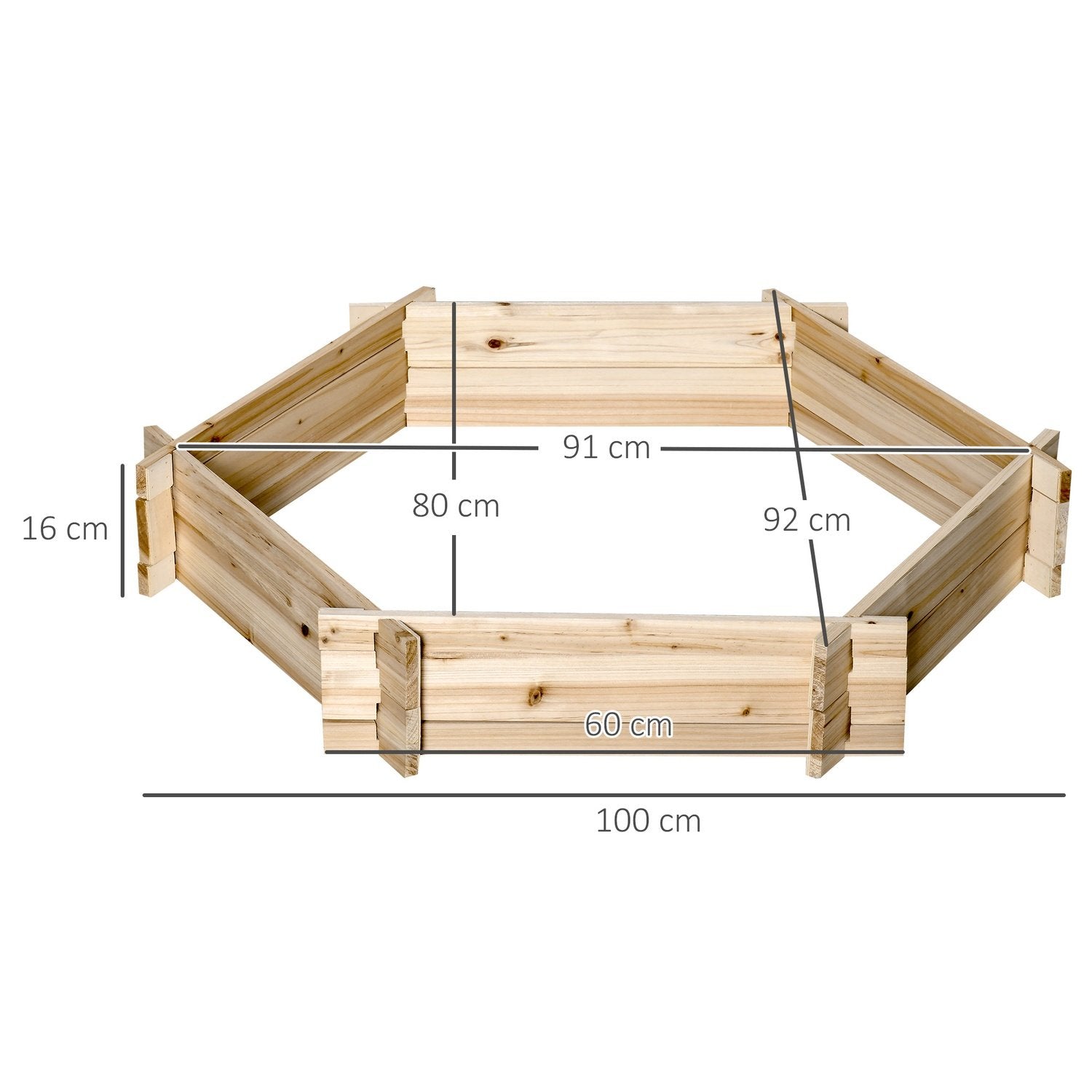 Upphöjd Säng Sexkantig Gör-Det-Själv Växtkruka Växtlåda Av Trä För Trädgårdsbalkong Naturell 100 X 92 X 16 Cm