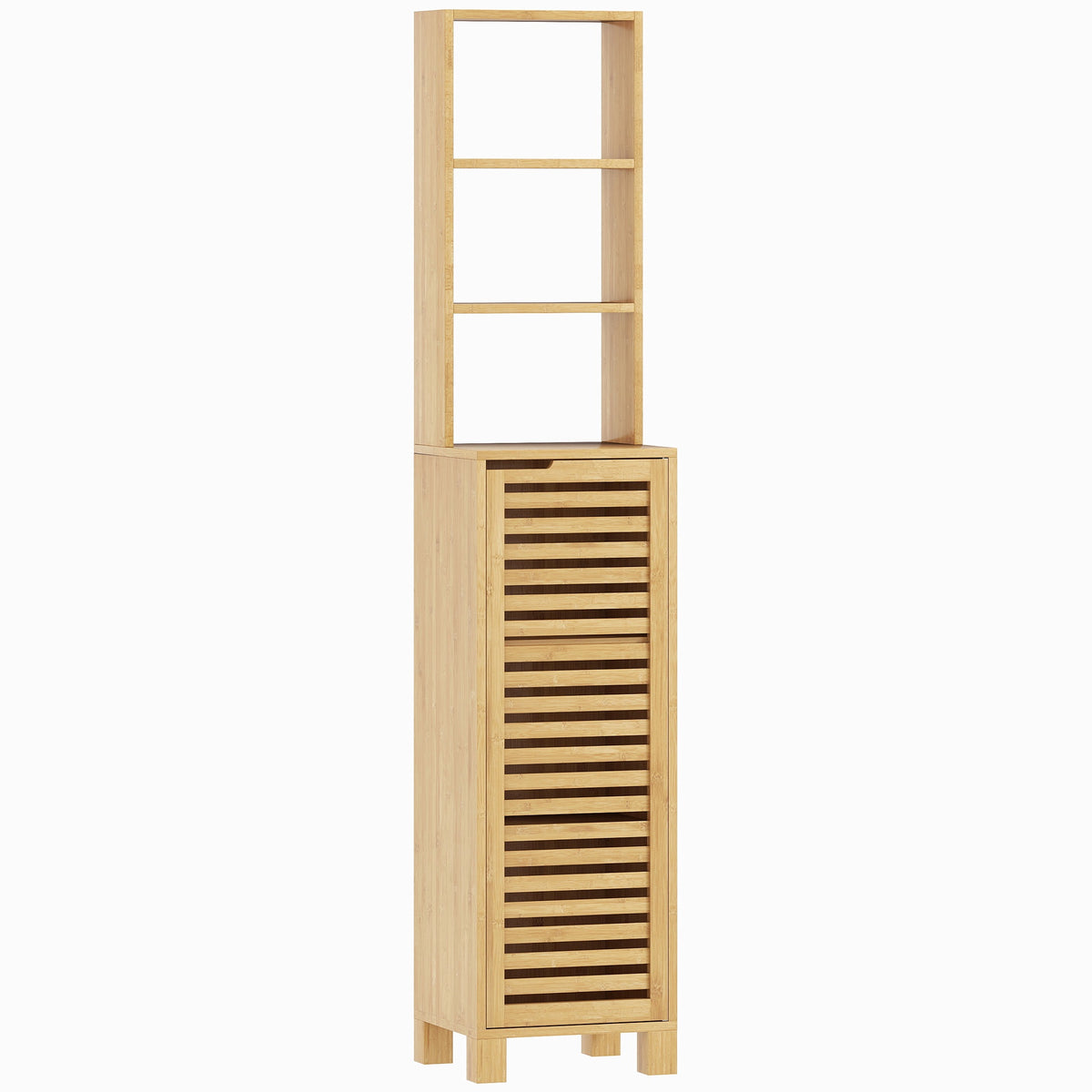 Högt badrumsskåp i bambu med justerbara hyllor, 34x30x170 cm