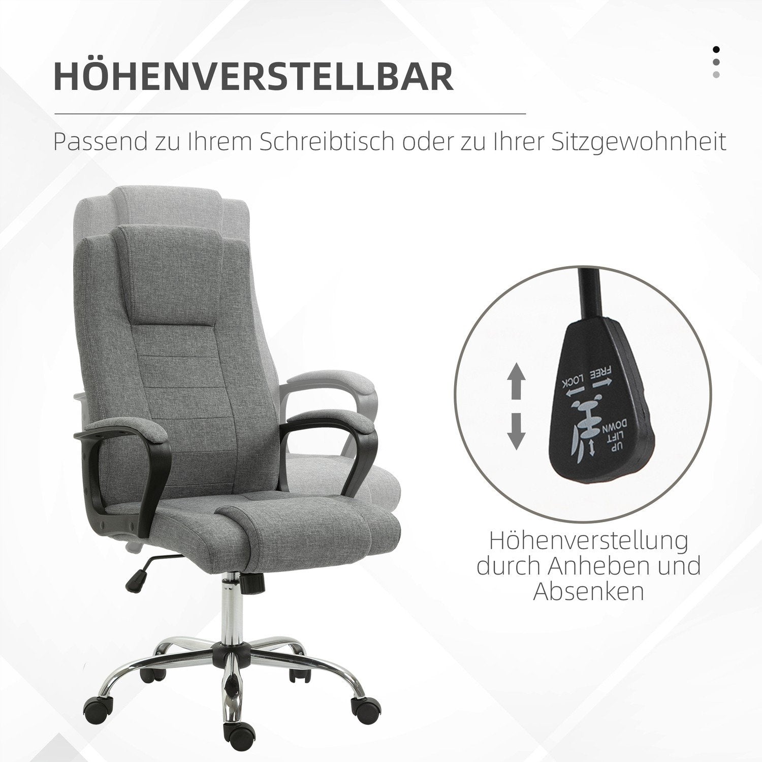 Kontorsstol Datorstol Med Vippfunktion Nackstöd Ergonomisk Skrivbordsstol Vridbar Höjdjusterbar Linne Touch 62X62X110-119 Cm