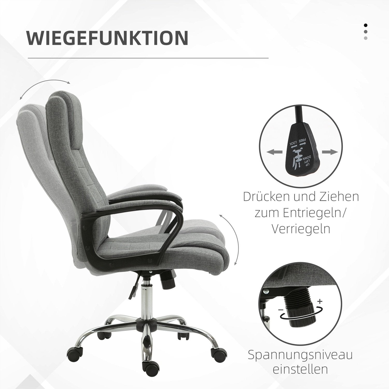 Kontorsstol Datorstol Med Vippfunktion Nackstöd Ergonomisk Skrivbordsstol Vridbar Höjdjusterbar Linne Touch 62X62X110-119 Cm