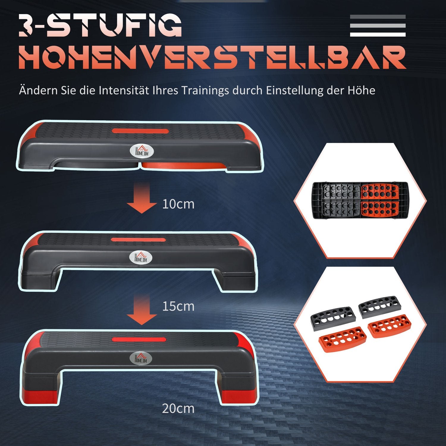 Höjdjusterbar Aerobic Step Board, 3 nivåer, 150 Kg Max