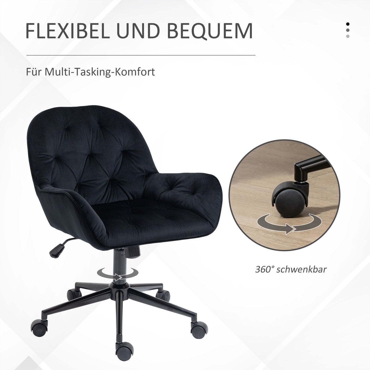 Höjdjusterbar Black Velvet Swivel Skrivbordsstol
