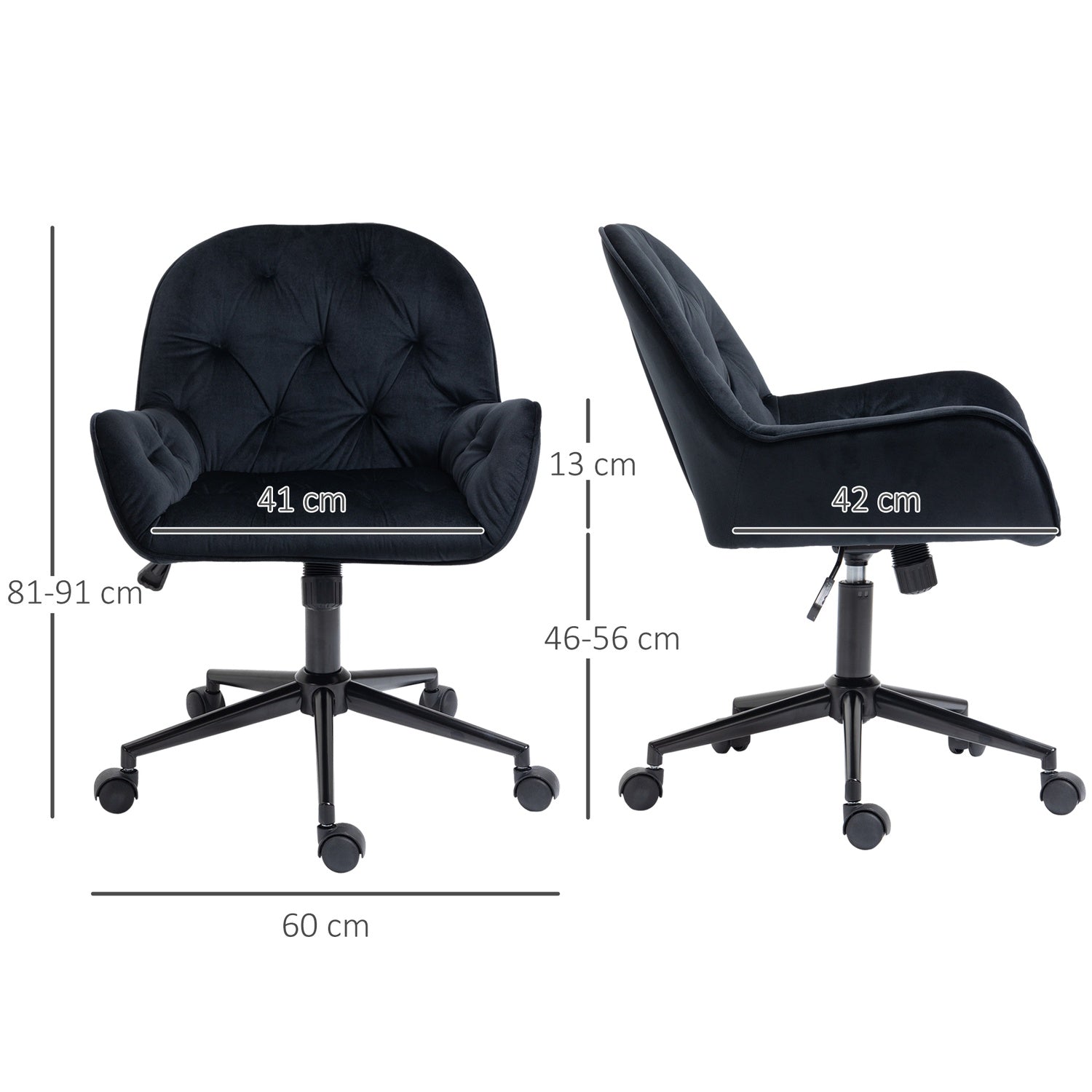 Höjdjusterbar Black Velvet Swivel Skrivbordsstol