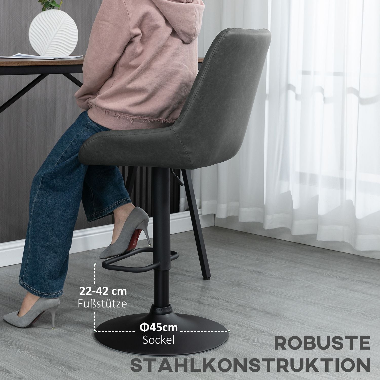 Höjdjusterbara barstolar, set om 2, mörkgrå konstläder