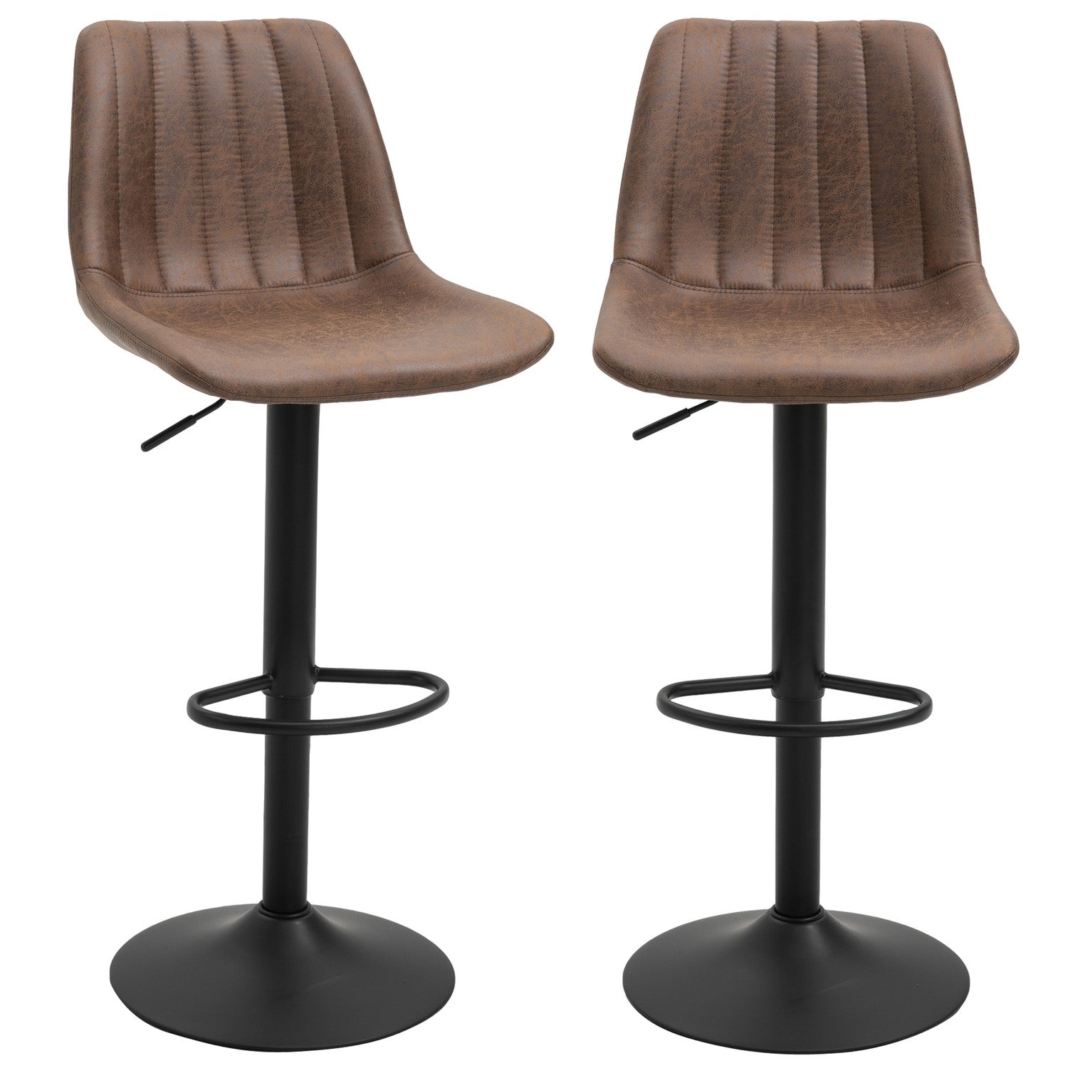 Höjdjusterbara bruna barstolar, set om 2, polyester