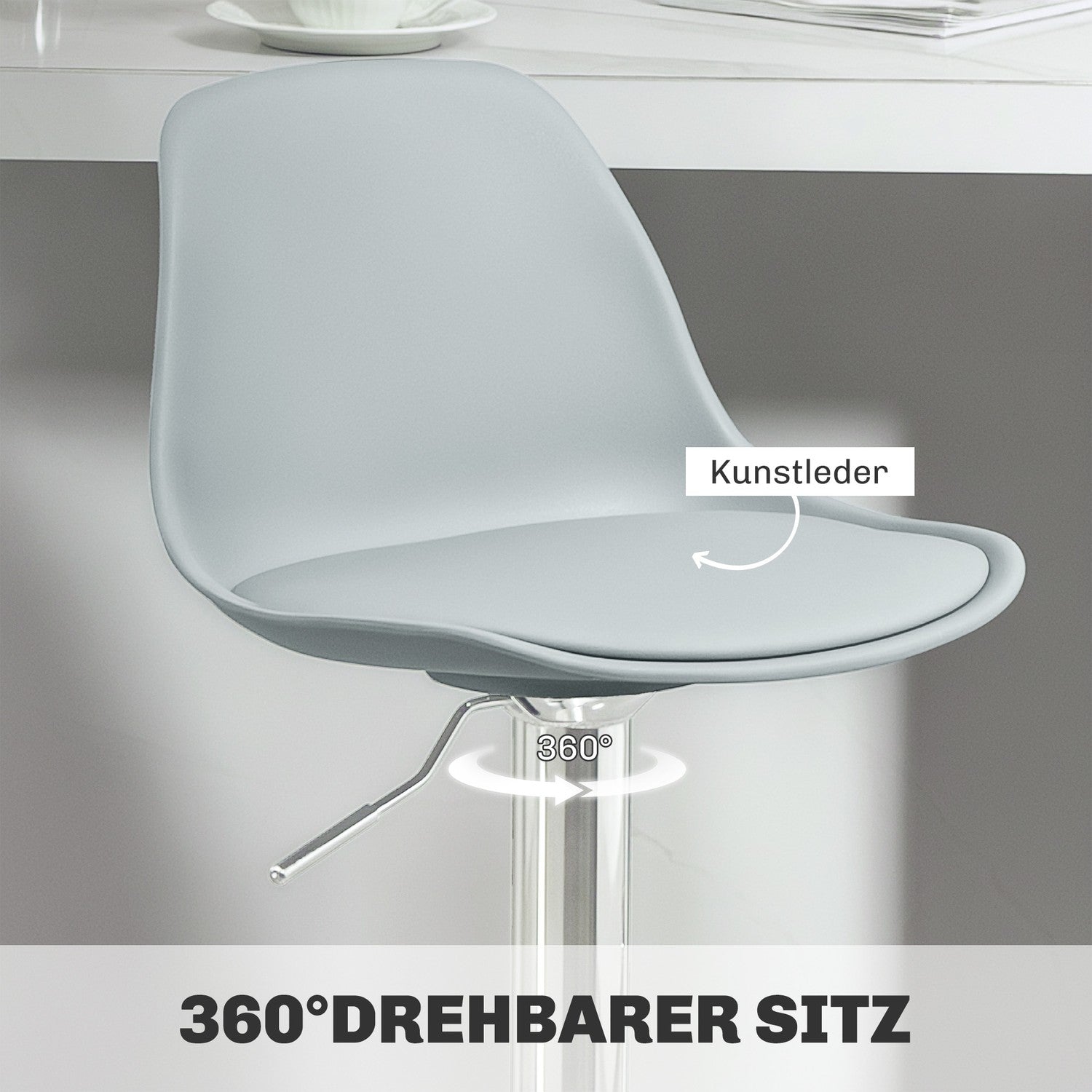 Höjdjusterbara grå barstolar, set om 2, konstläder