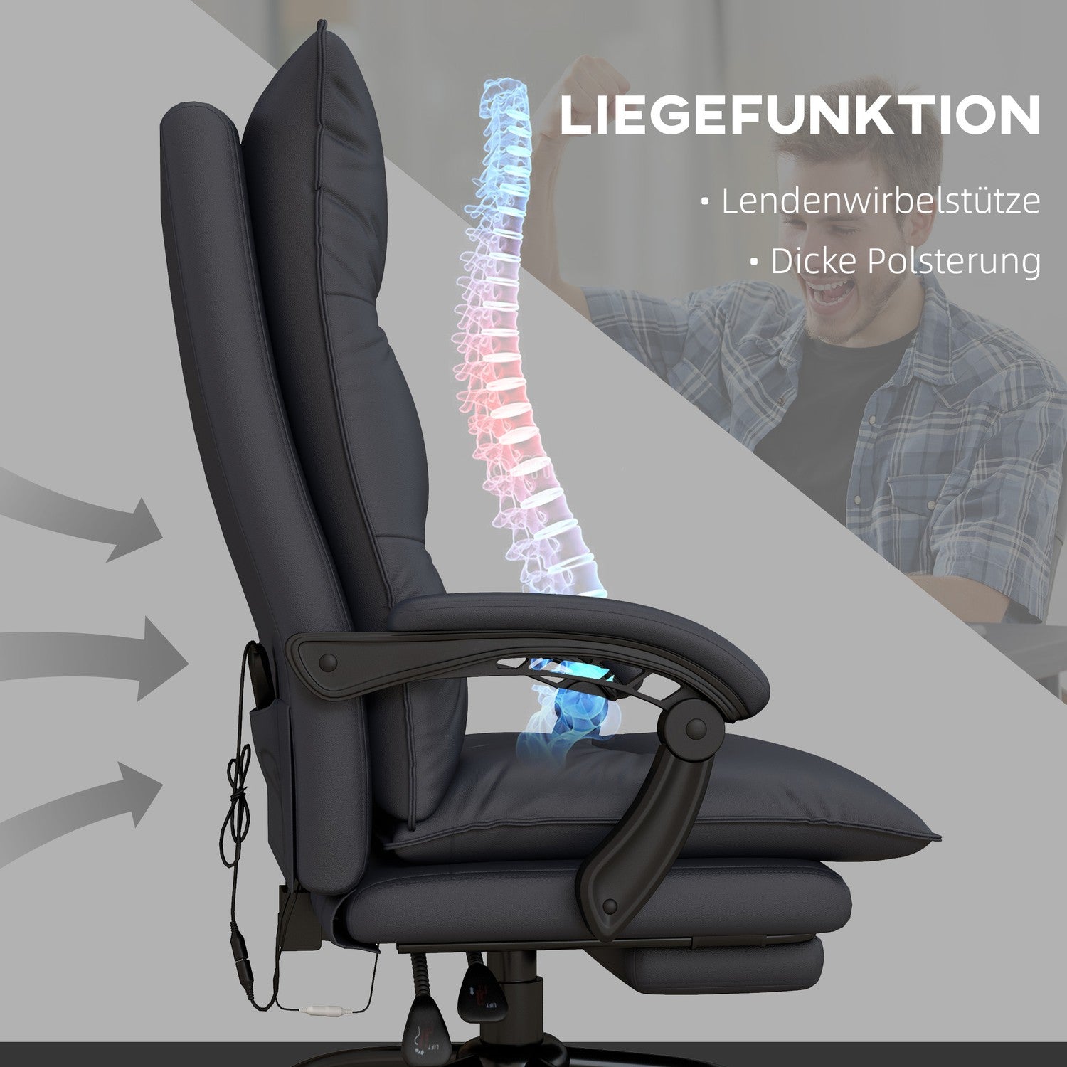 Höjdjusterbar kontorsstol med massage och fotstöd