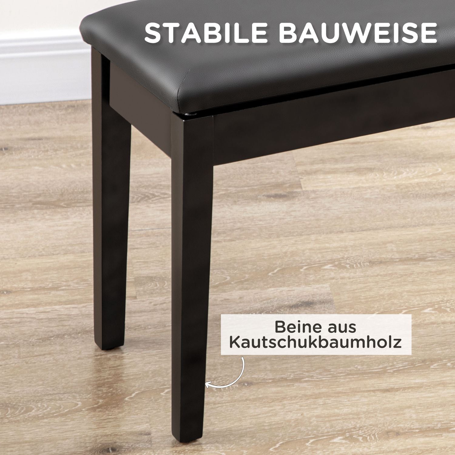 Höjdjusterbar svart pianobänk med förvaring, 75x35x49 cm