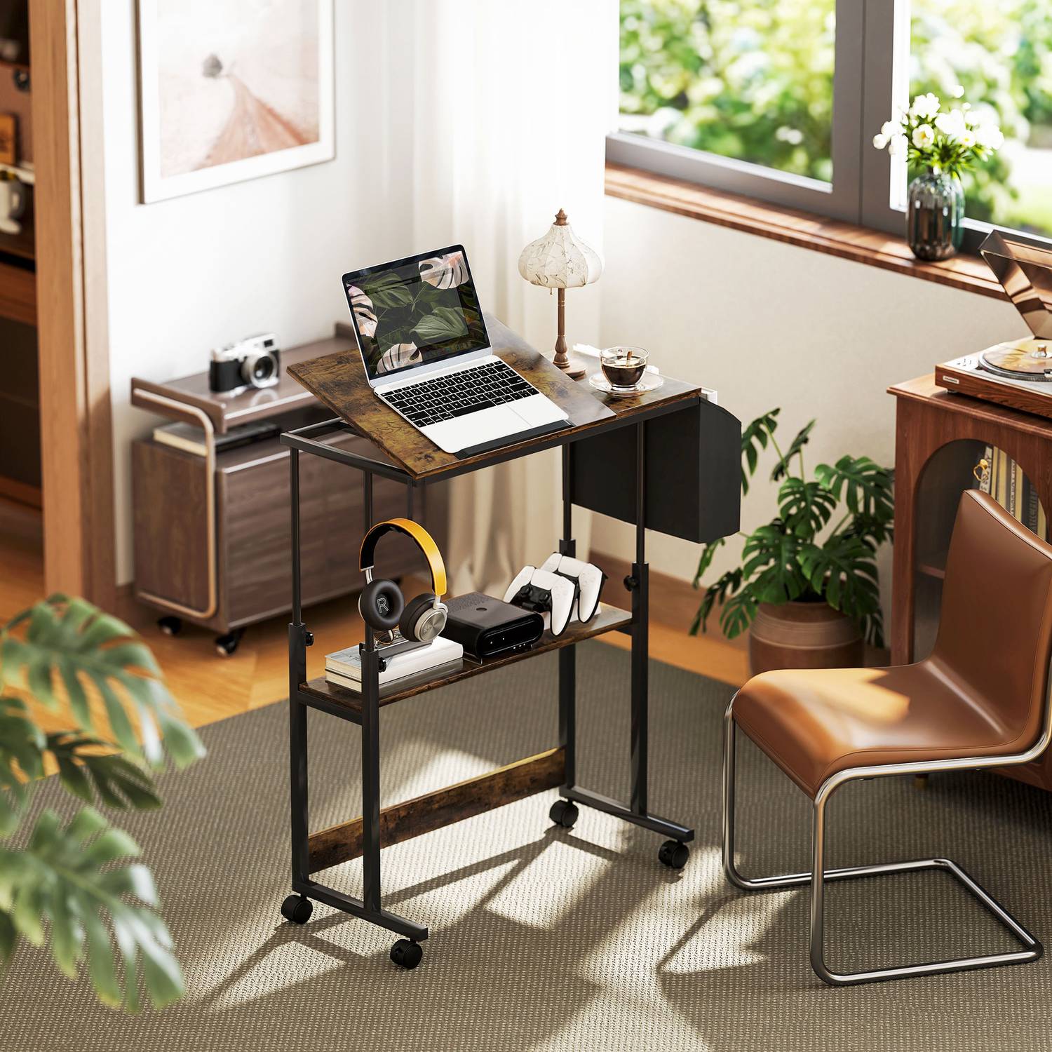 Höjdjusterbart datorbord, 92x40 cm, Rustikbrun