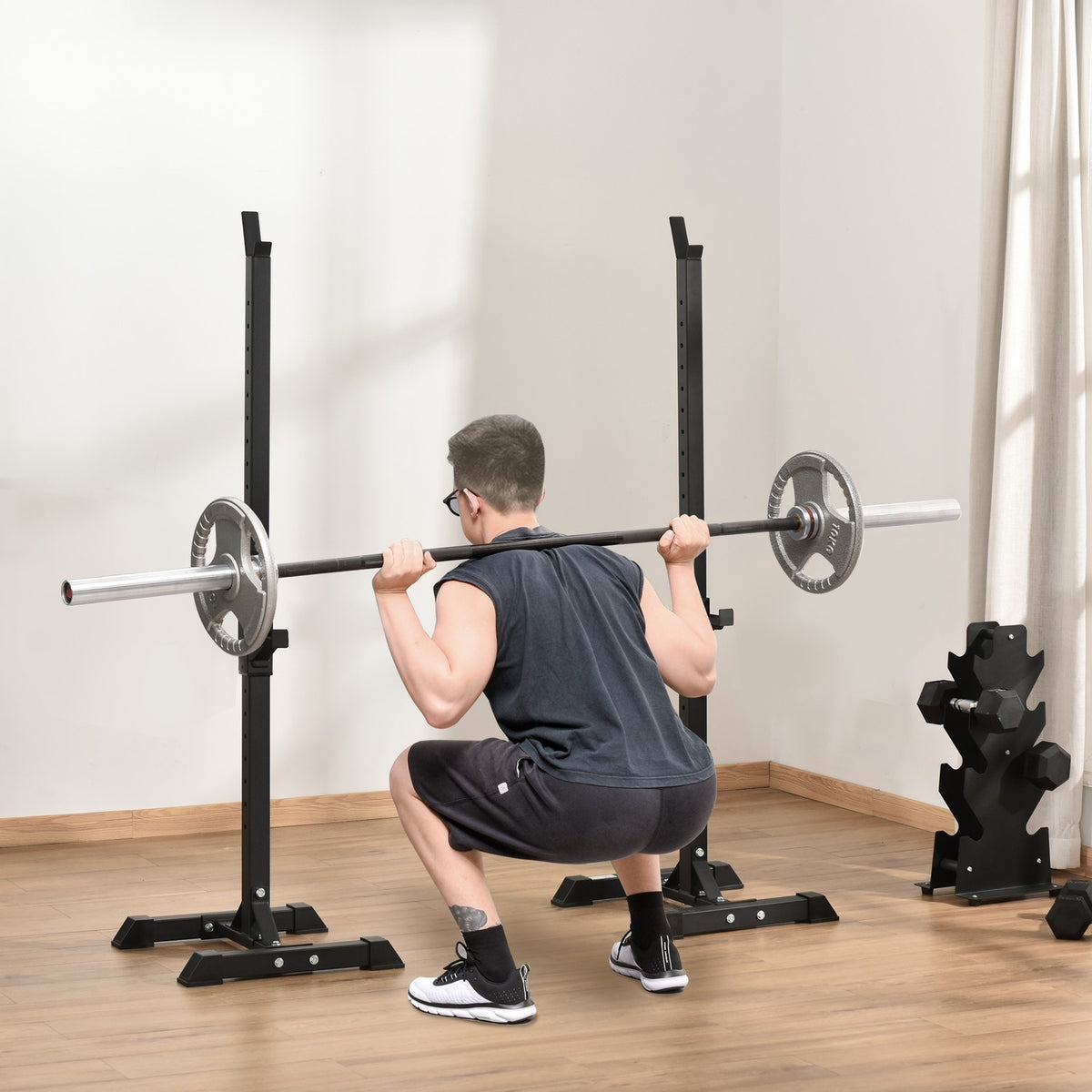 In hoogte verstelbaar halterrek van staal, 150 kg capaciteit