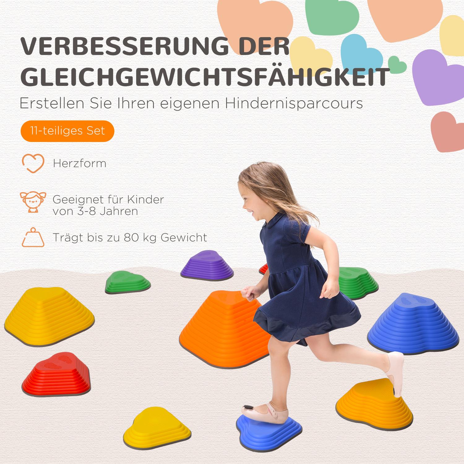 Hjärtformade flodstenar – 11 st, färgglada, halkfria, 3-8 år