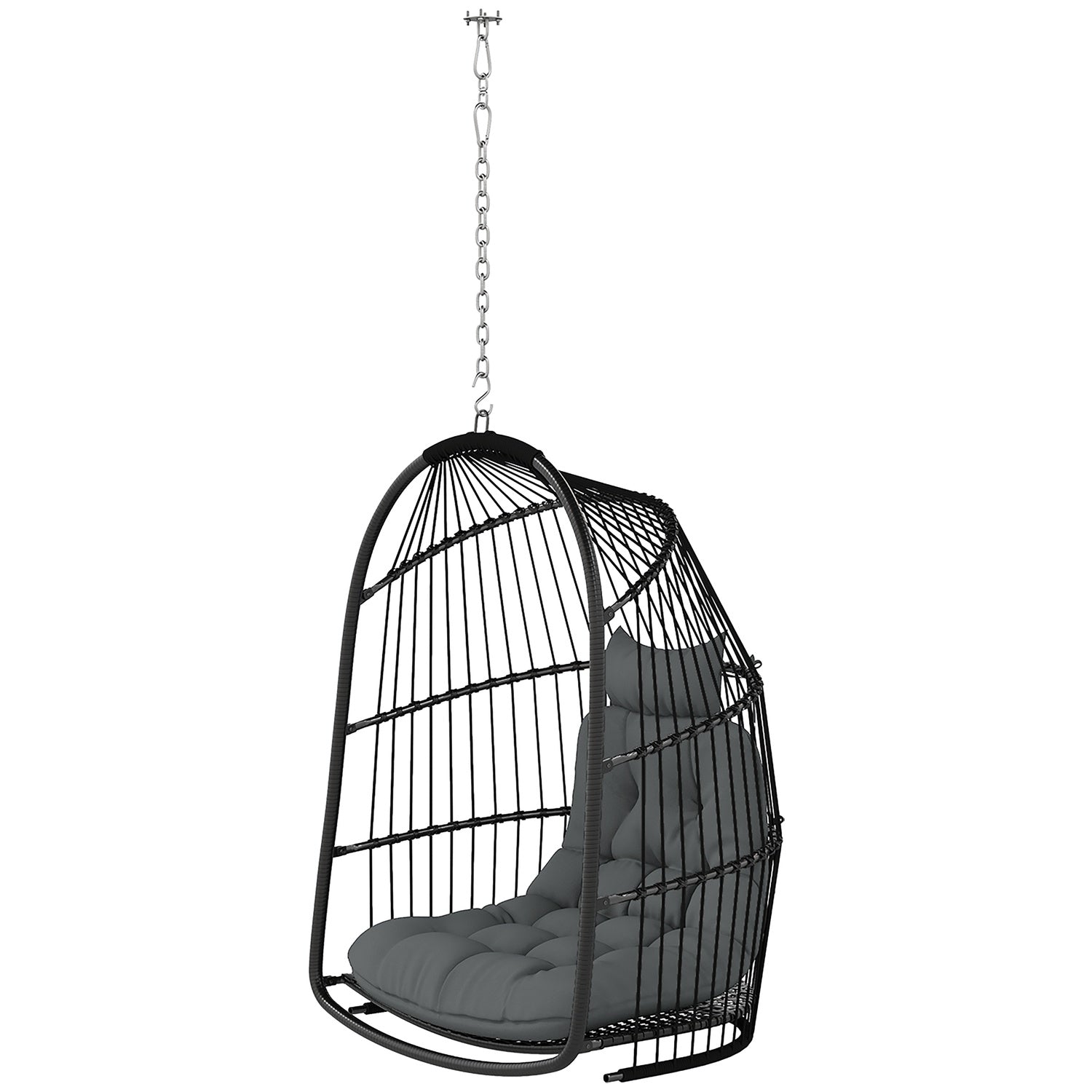 Hängstol med kudde av polyrattan, 150 kg kapacitet, mörkgrå