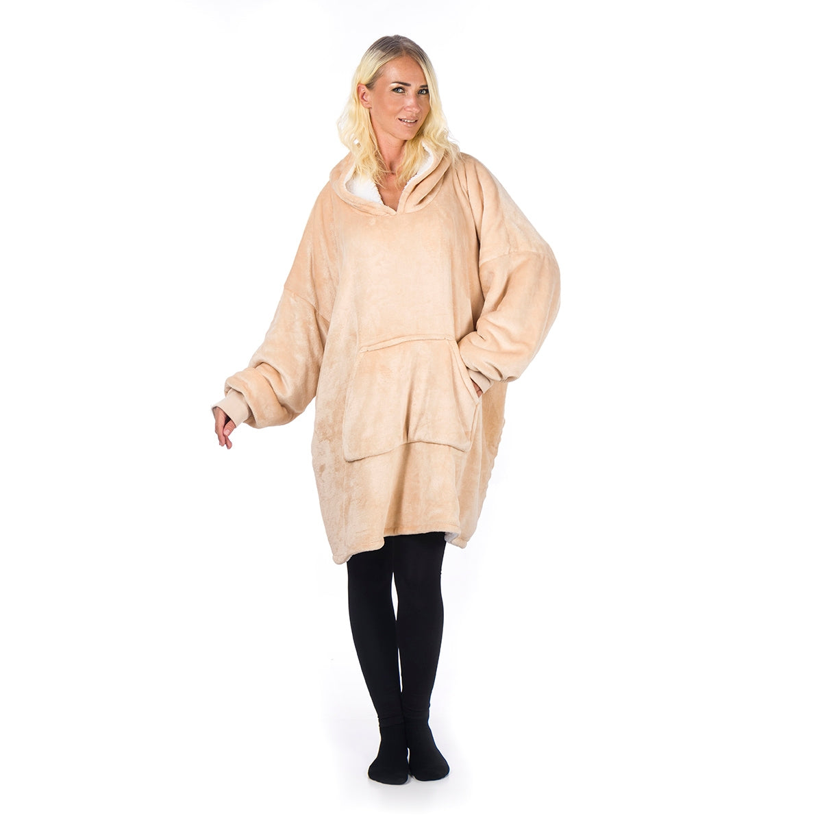 HomeVero - Comfort Filt - Huvtröja Pläd - Beige