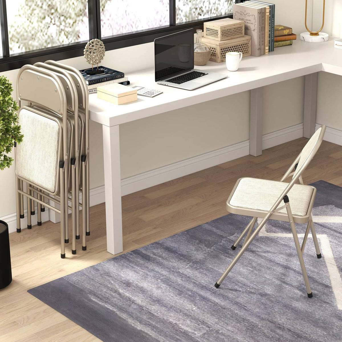Opvouwbare gestoffeerde stoelen, set van 4 – Stalen frame, beige