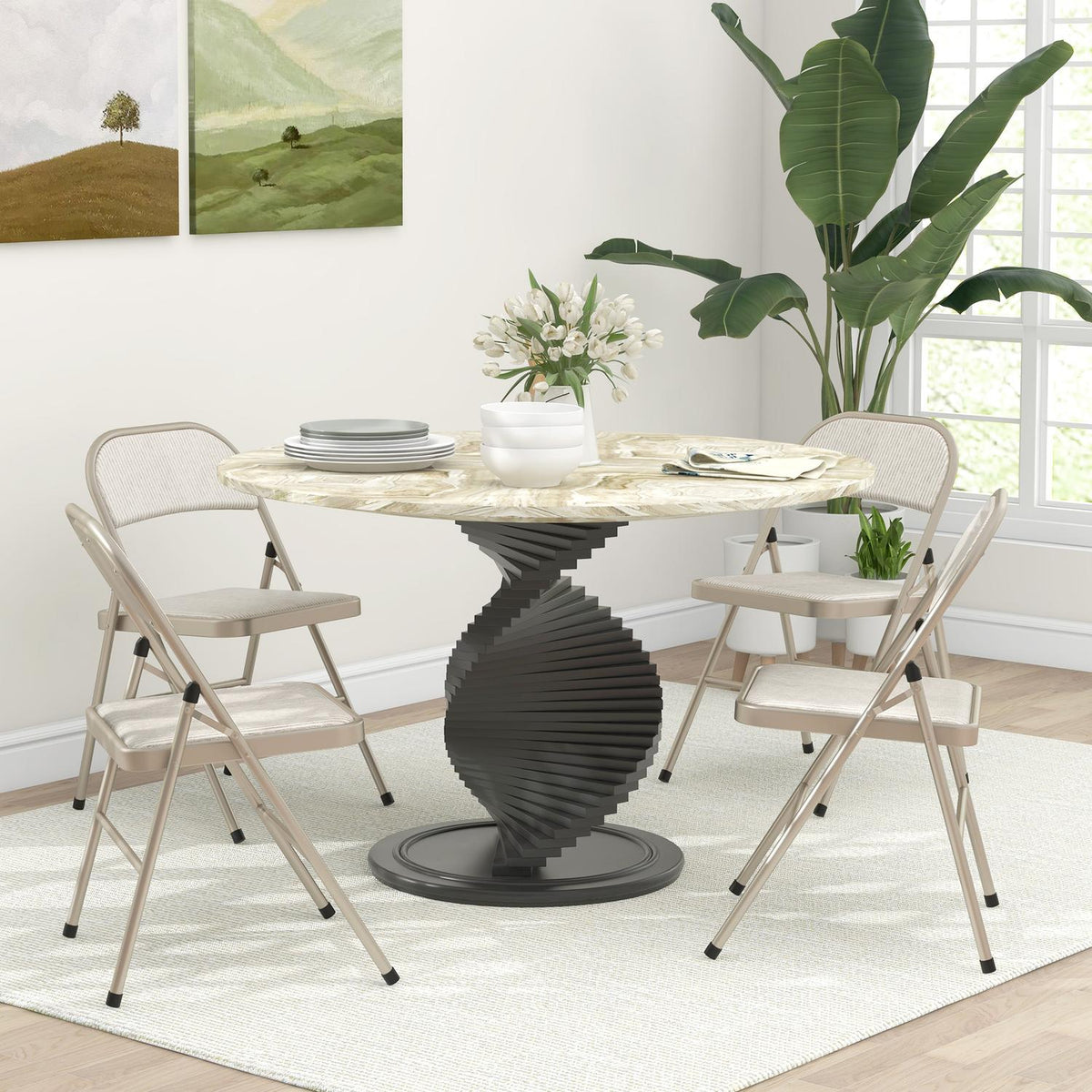Opvouwbare gestoffeerde stoelen, set van 4 – Stalen frame, beige