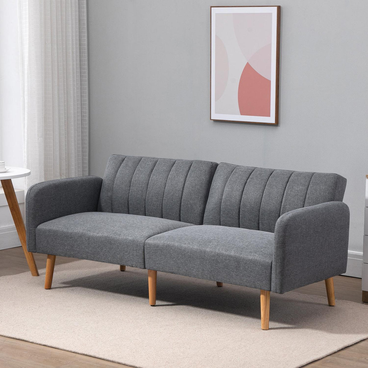 Hopfällbar bäddsoffa, 2-sits, grå linneliknande tyg