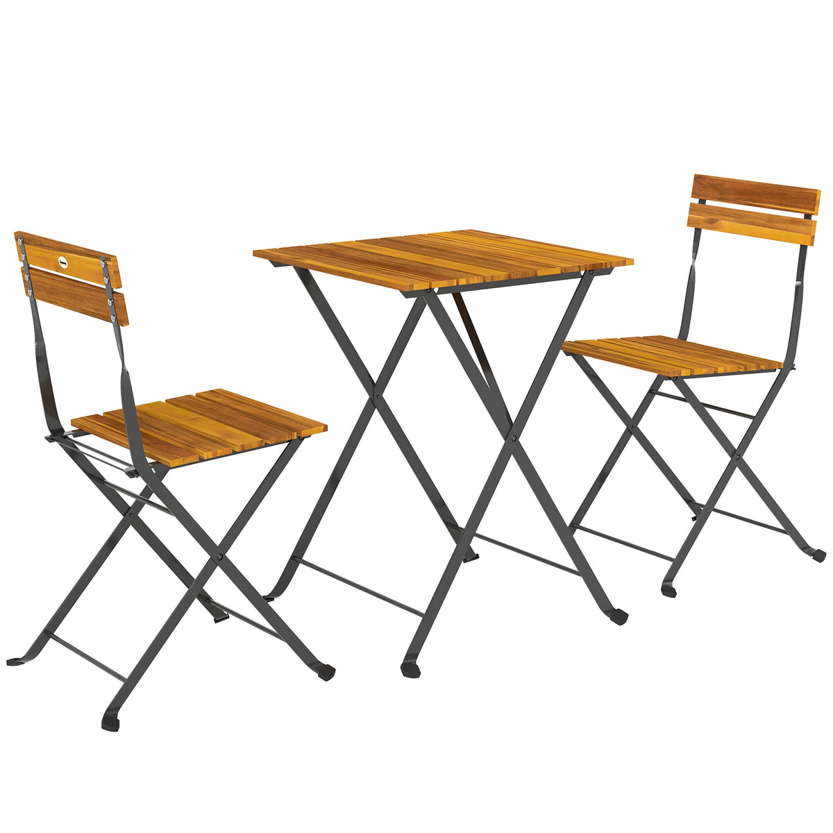 Hopfällbar bistroset för 2, teak akacia och stål