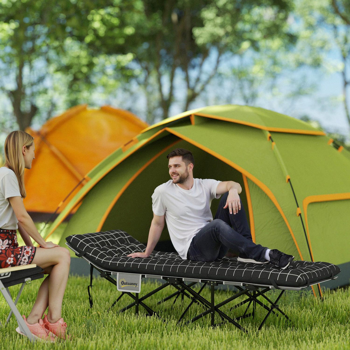 Hopfällbar campingsäng med sidficka – halkfri, 150 kg kapacitet