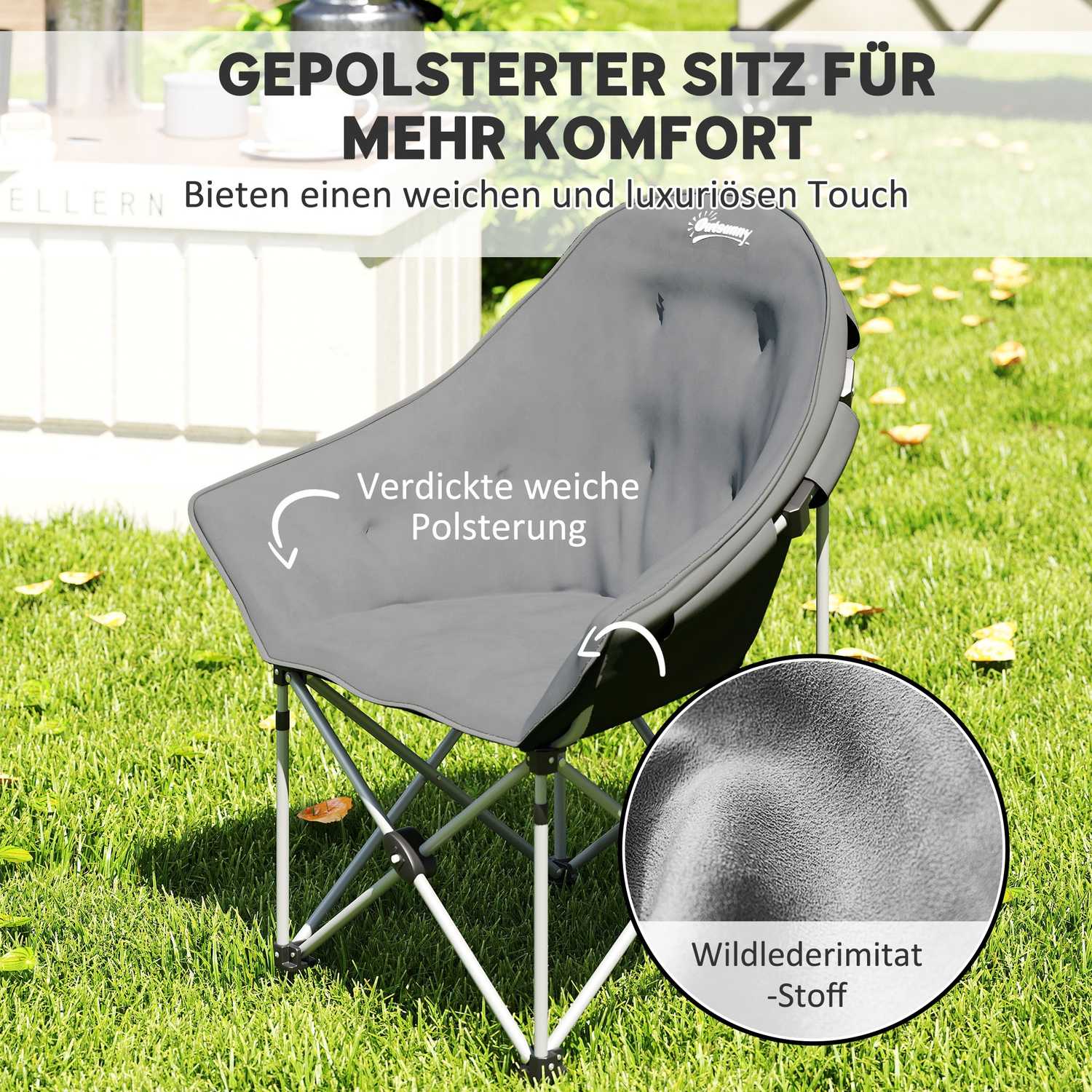 Hopfällbar campingstol med sidficka, lätt, 120 kg kapacitet