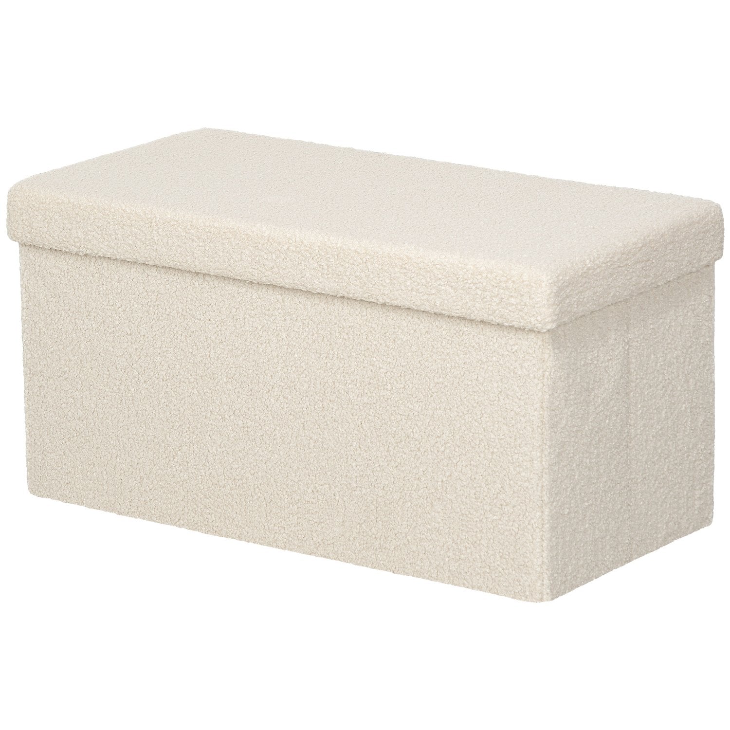 Hopfällbar förvaringsbänk i sammetslook – kräm, 76x38x38 cm