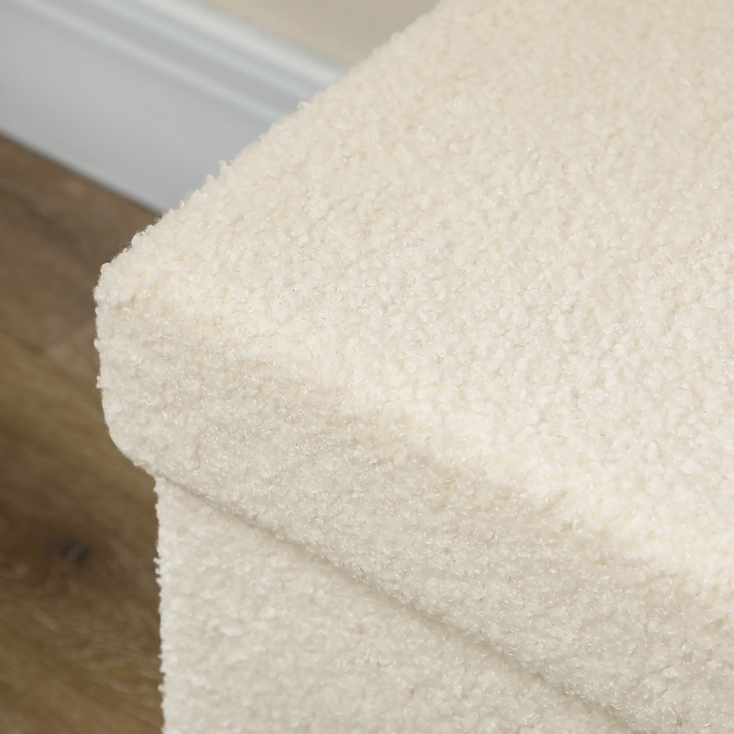 Hopfällbar förvaringsbänk i sammetslook – kräm, 76x38x38 cm